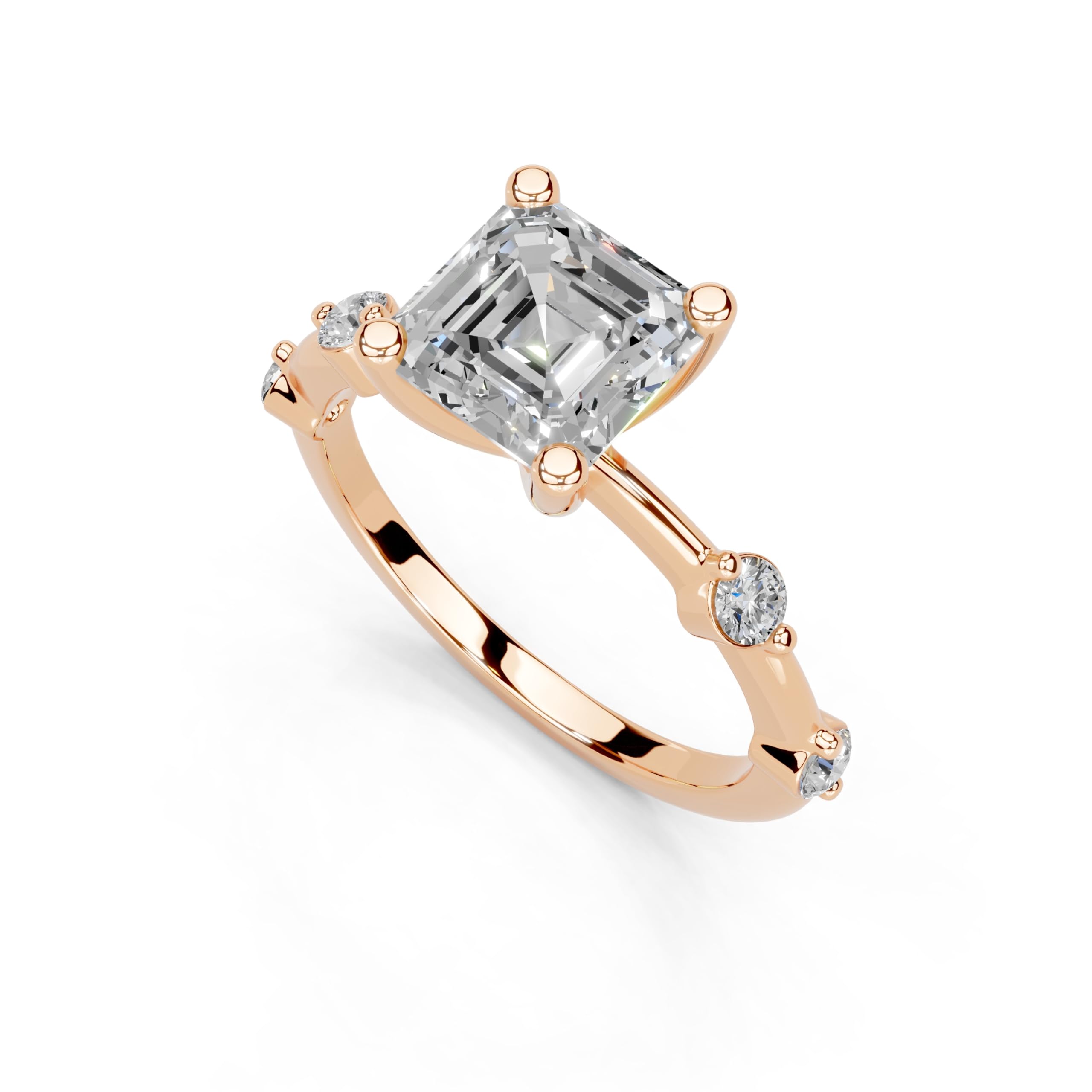Asscher Solitaire with Minimal Side Stones lab-grown diamond ring in rose gold