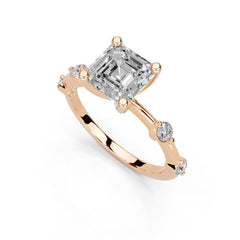 Asscher Solitaire with Minimal Side Stones Lab-Grown Diamond Engagement Ring