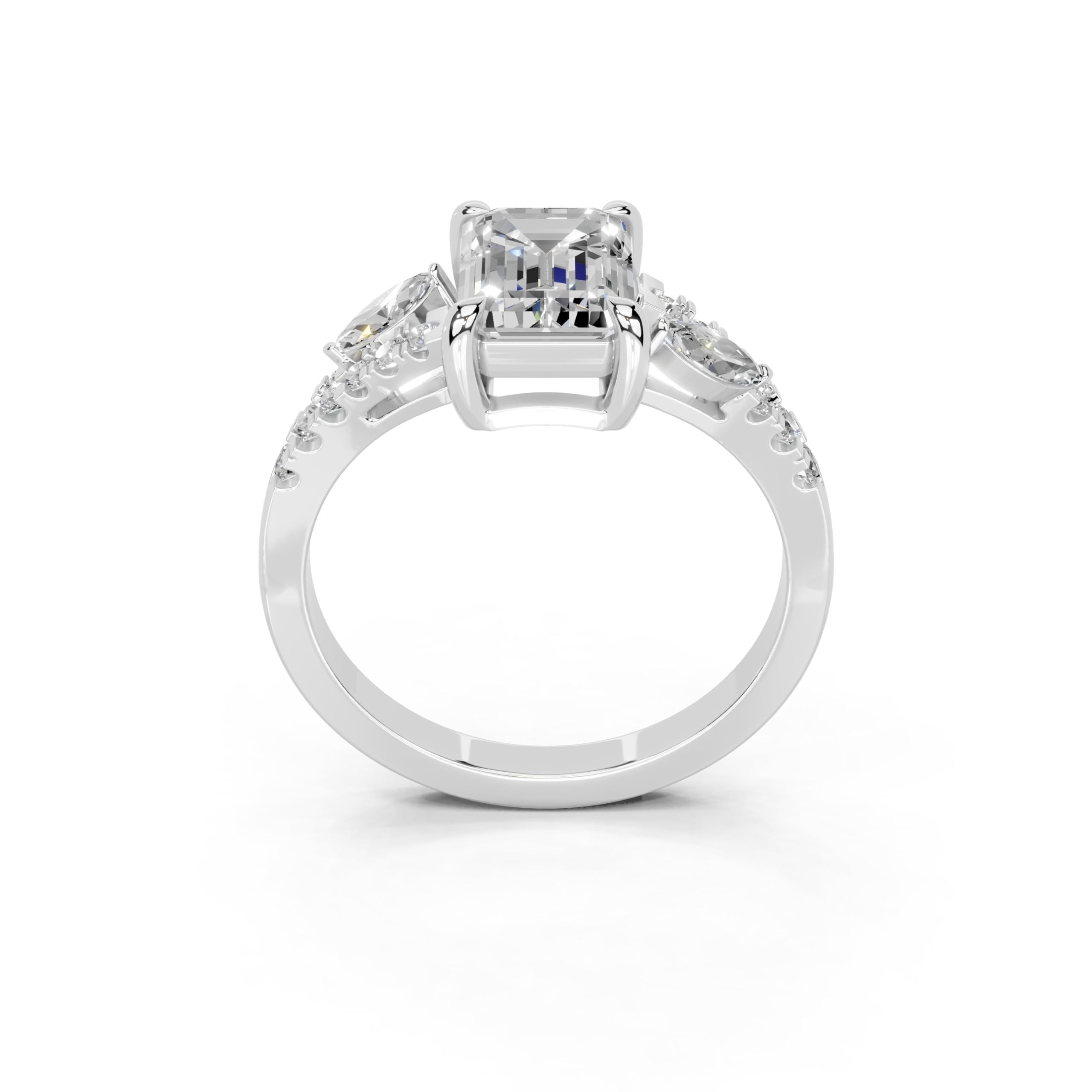 Emerald Marquise Side Stone Pavé lab-grown diamond ring in white gold / platinum
