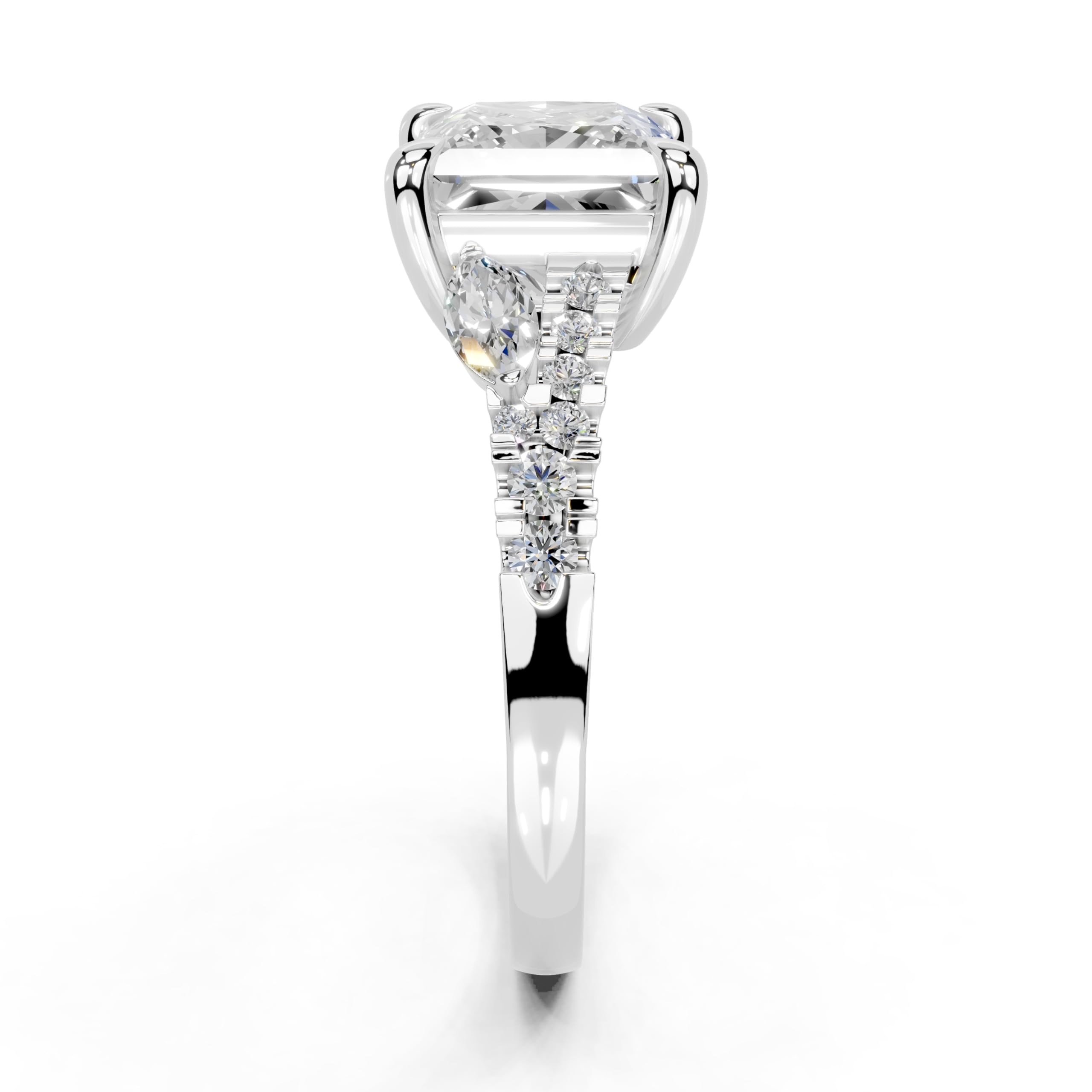 Princess Marquise Side Stone Pavé lab-grown diamond ring in white gold / platinum