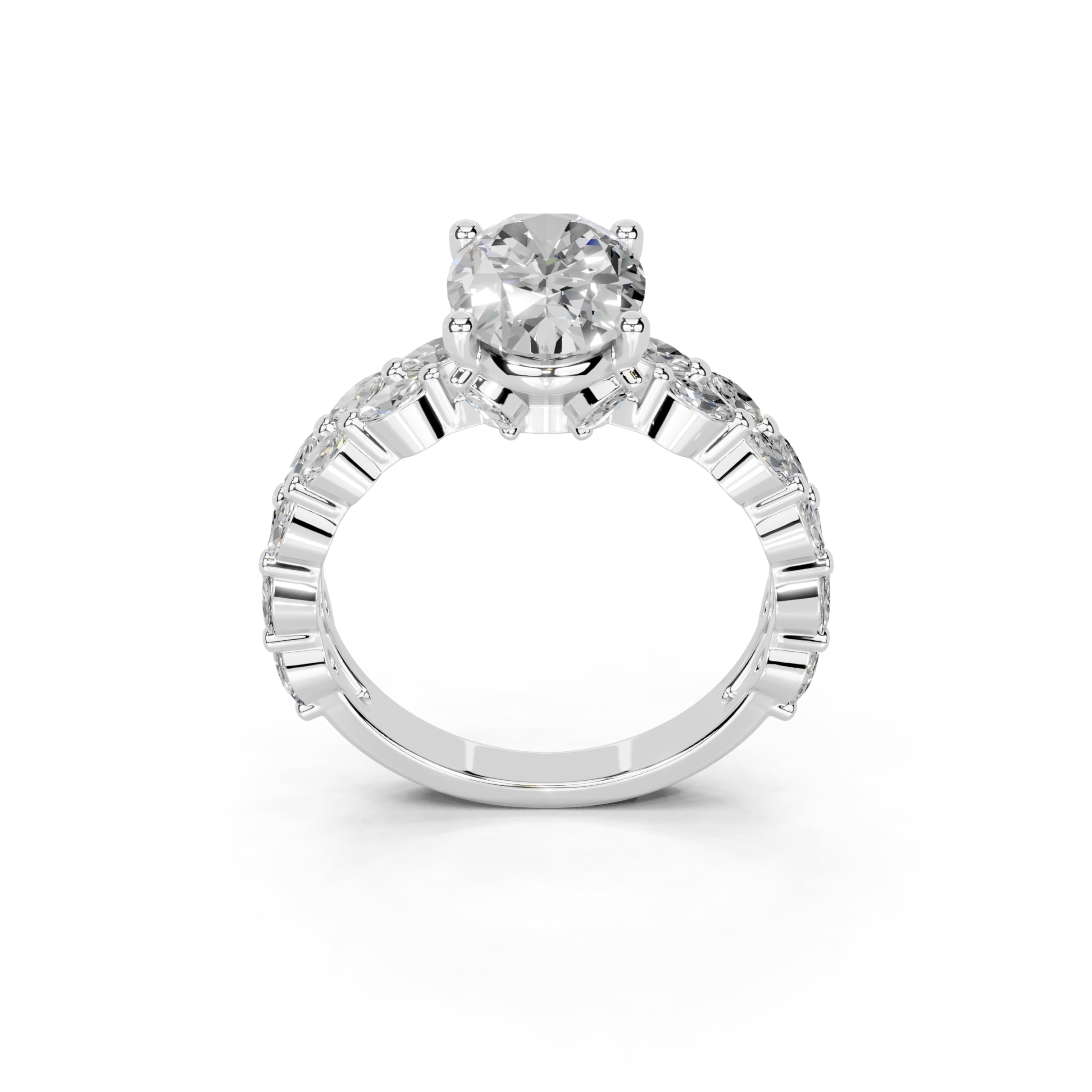 Oval Marquise Accent Band lab-grown diamond ring in white gold / platinum