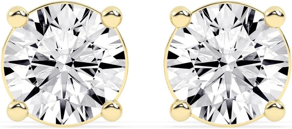 Round lab-grown diamond studs in 14K gold-plated silver