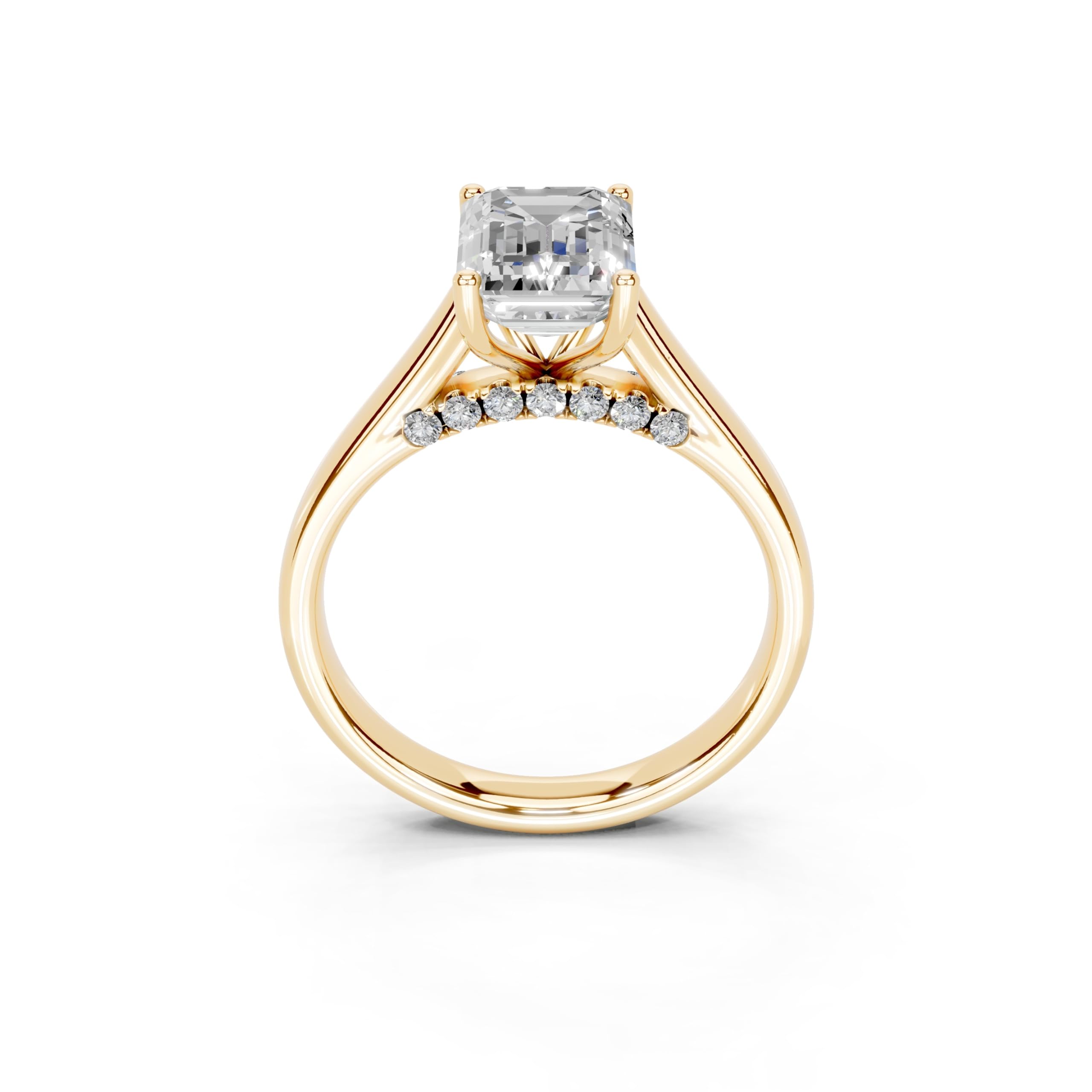 Emerald Hidden Pavé Cathedral lab-grown diamond ring in yellow gold