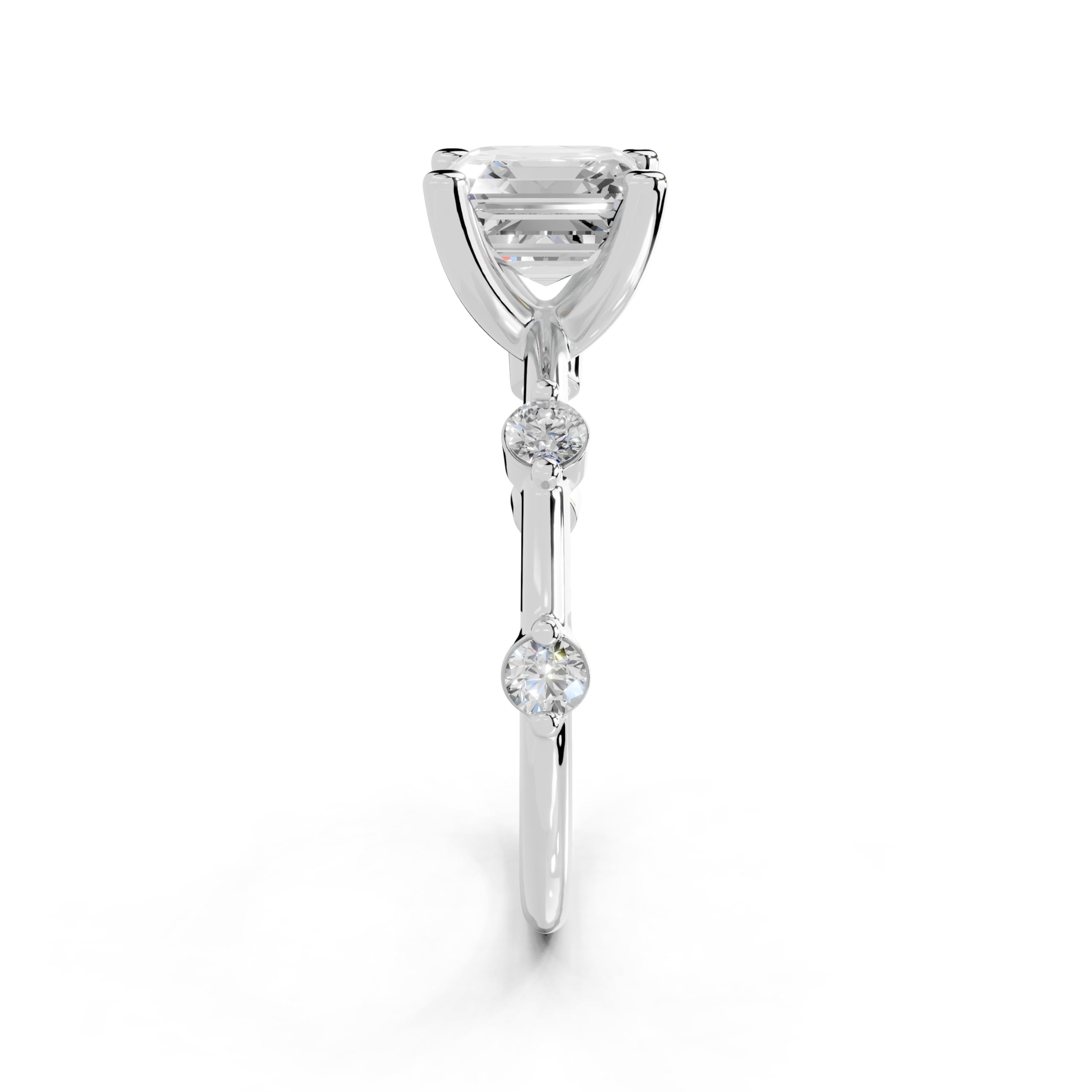 Asscher Solitaire with Minimal Side Stones lab-grown diamond ring in white gold / platinum