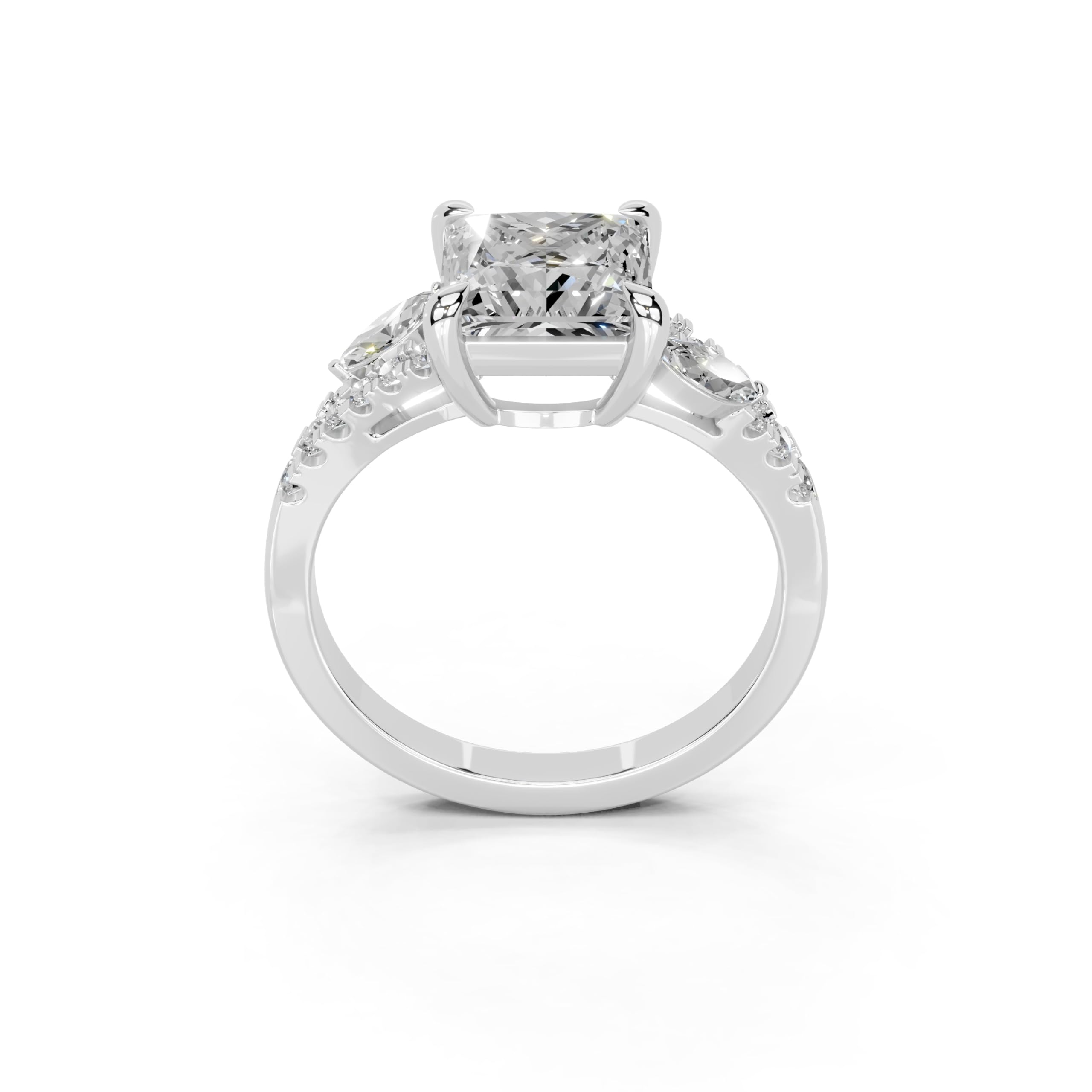 Princess Marquise Side Stone Pavé lab-grown diamond ring in white gold / platinum