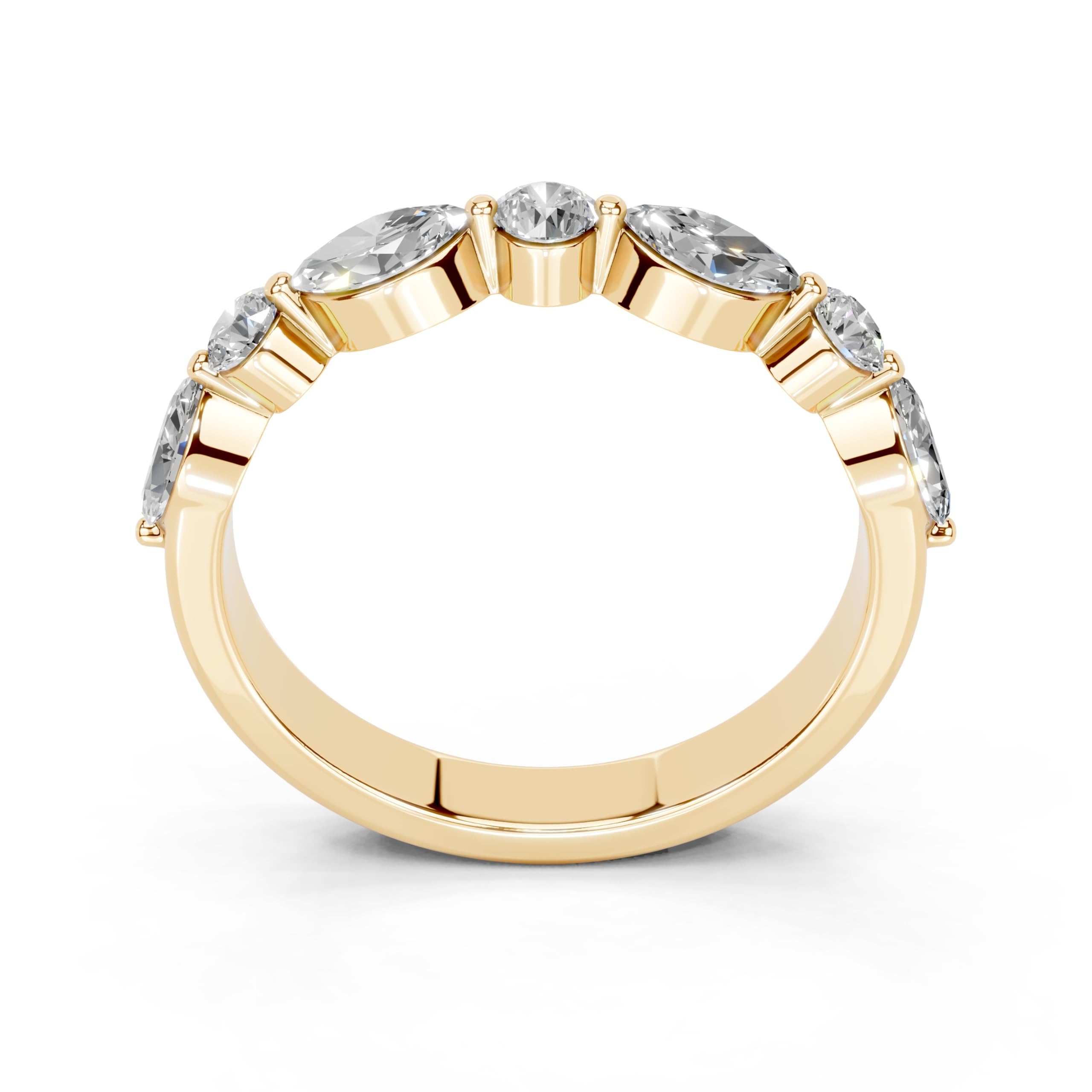 Marquise and Round Half Eternity Band lab-grown diamond band in yellow gold