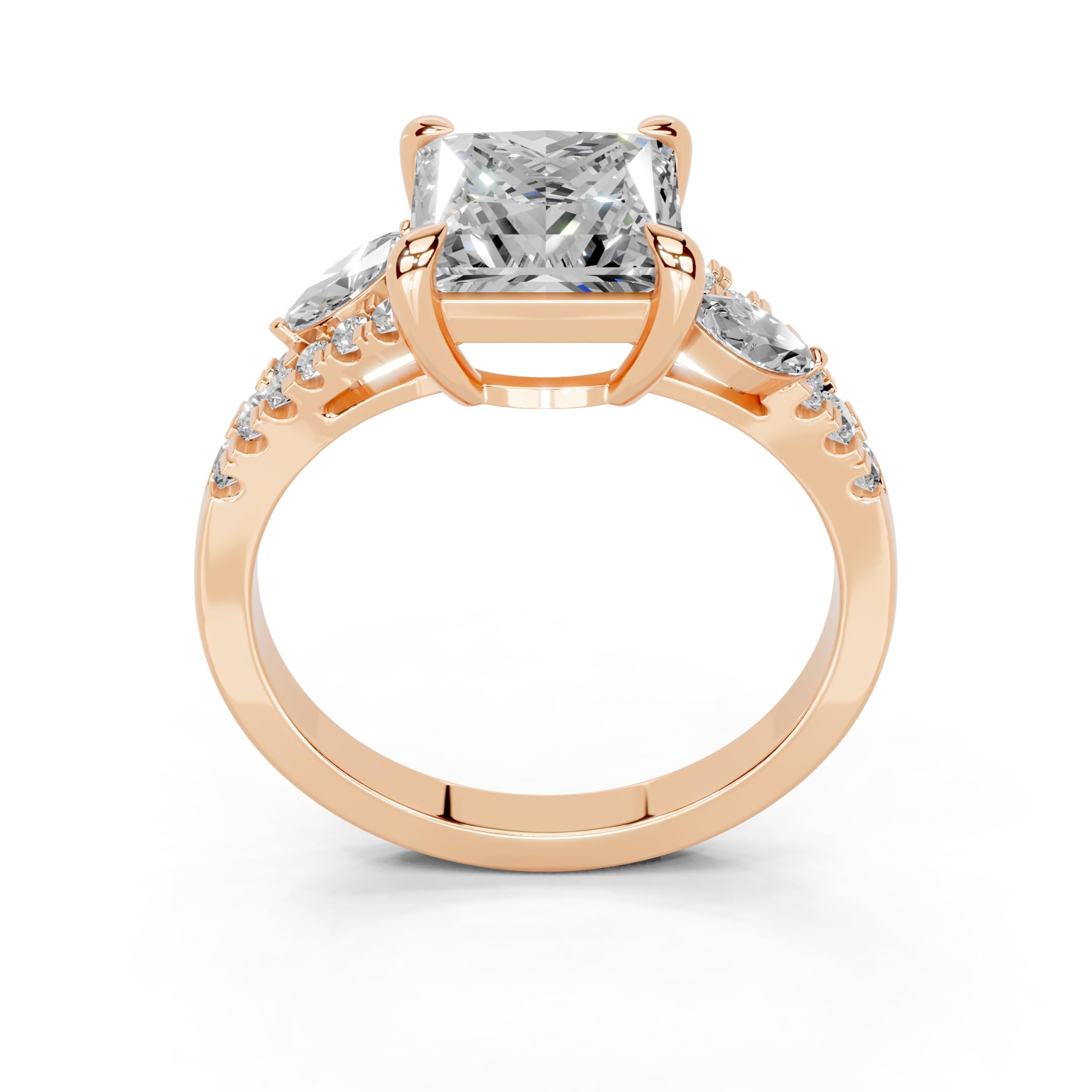 Princess Marquise Side Stone Pavé lab-grown diamond ring in rose gold