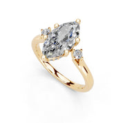 Marquise Petite Side Stone Solitaire lab-grown diamond ring in yellow gold
