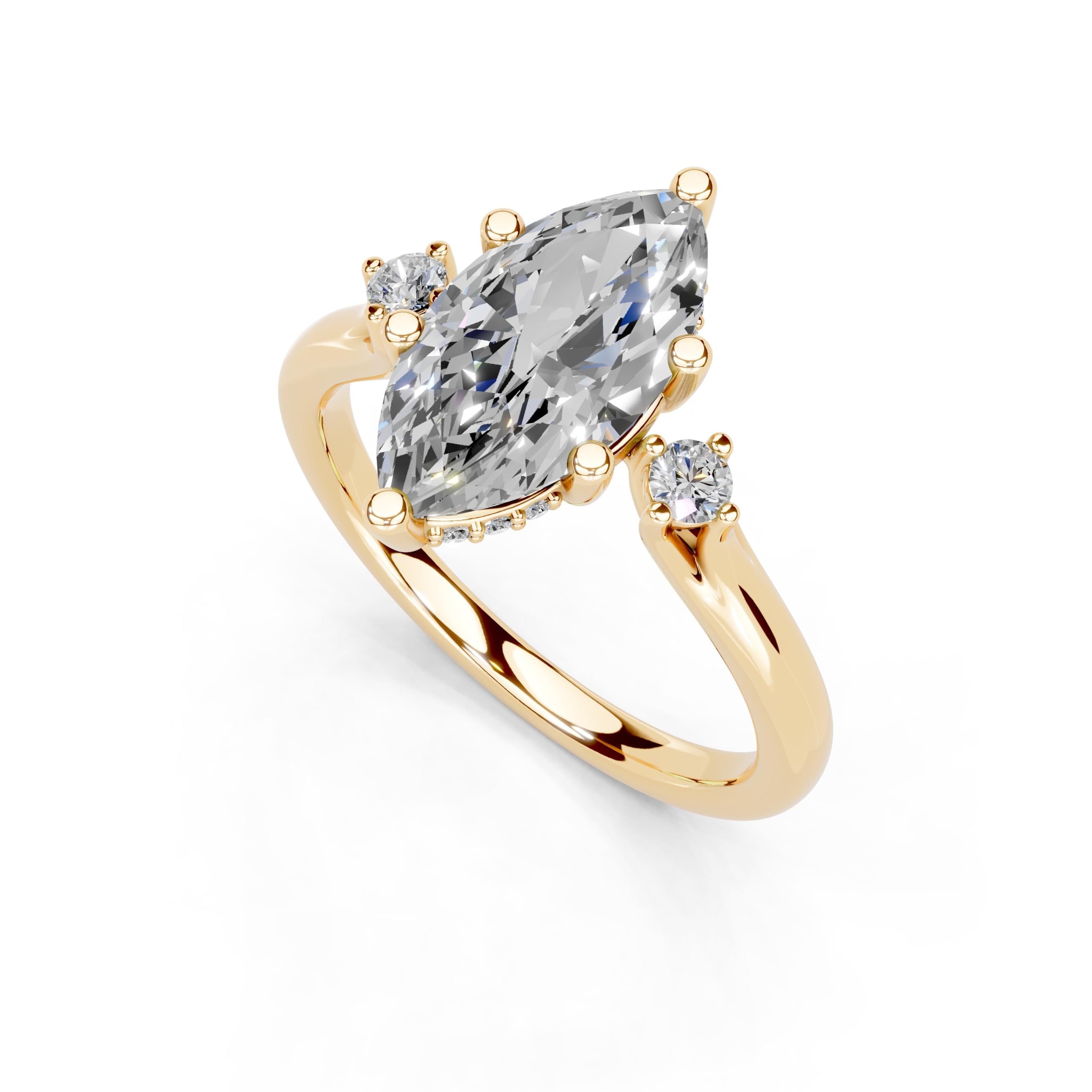 Marquise Petite Side Stone Solitaire lab-grown diamond ring in yellow gold