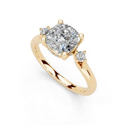 Cushion Petite Side Stone Solitaire lab-grown diamond ring in yellow gold