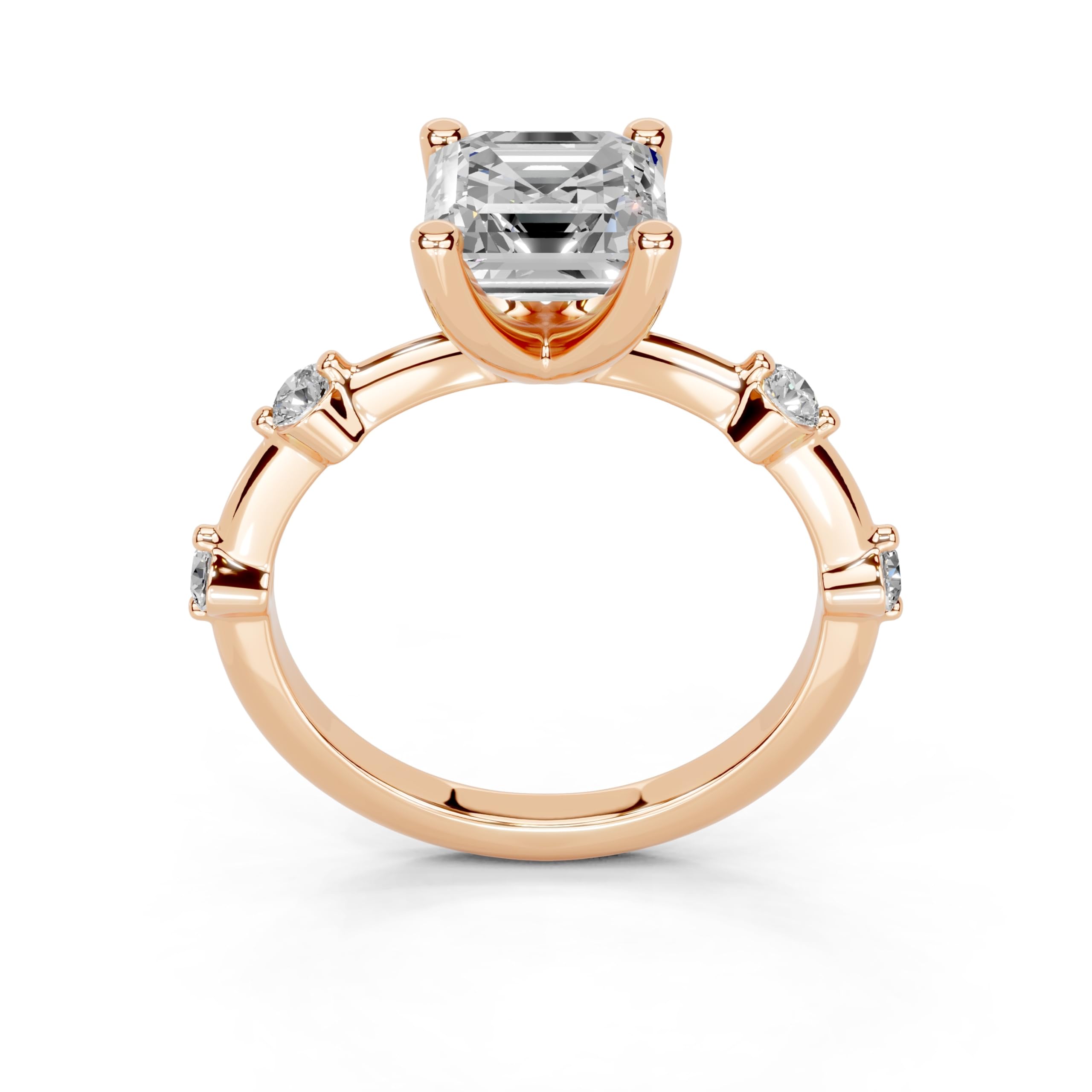 Asscher Solitaire with Minimal Side Stones lab-grown diamond ring in rose gold