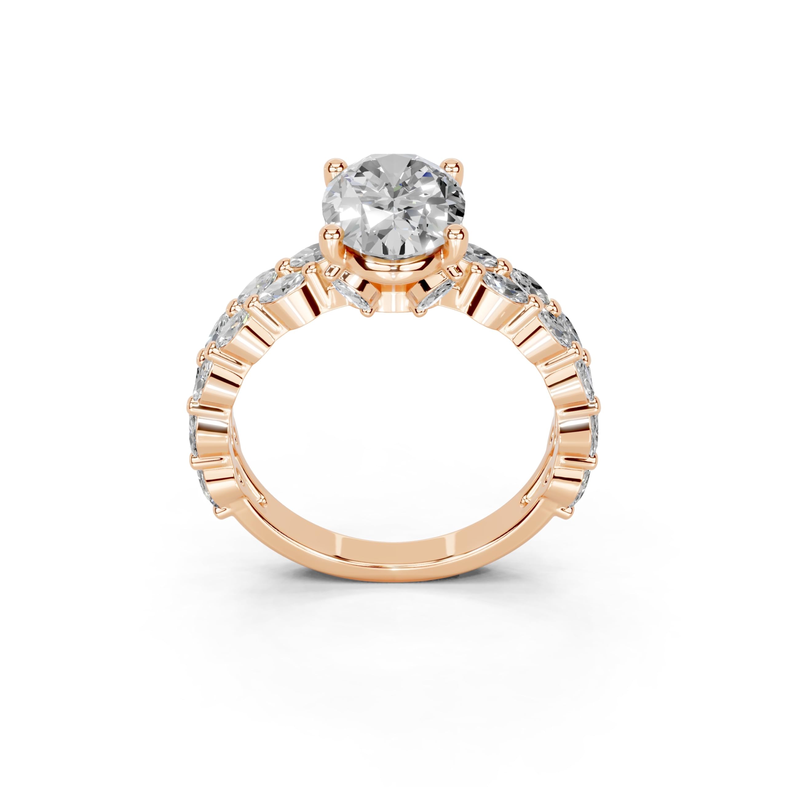 Oval Marquise Accent Band lab-grown diamond ring in rose gold