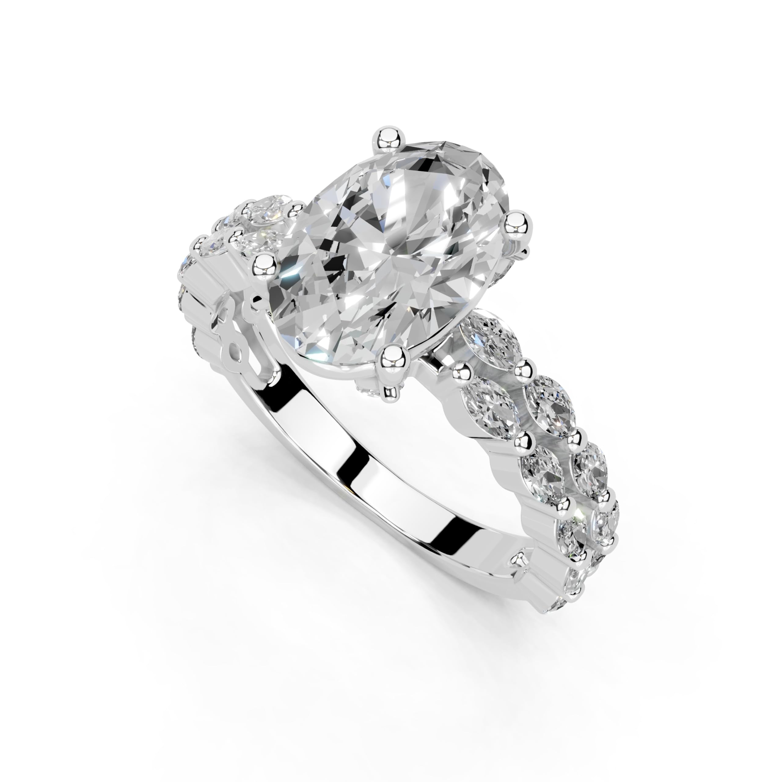 Oval Marquise Accent Band lab-grown diamond ring in white gold / platinum