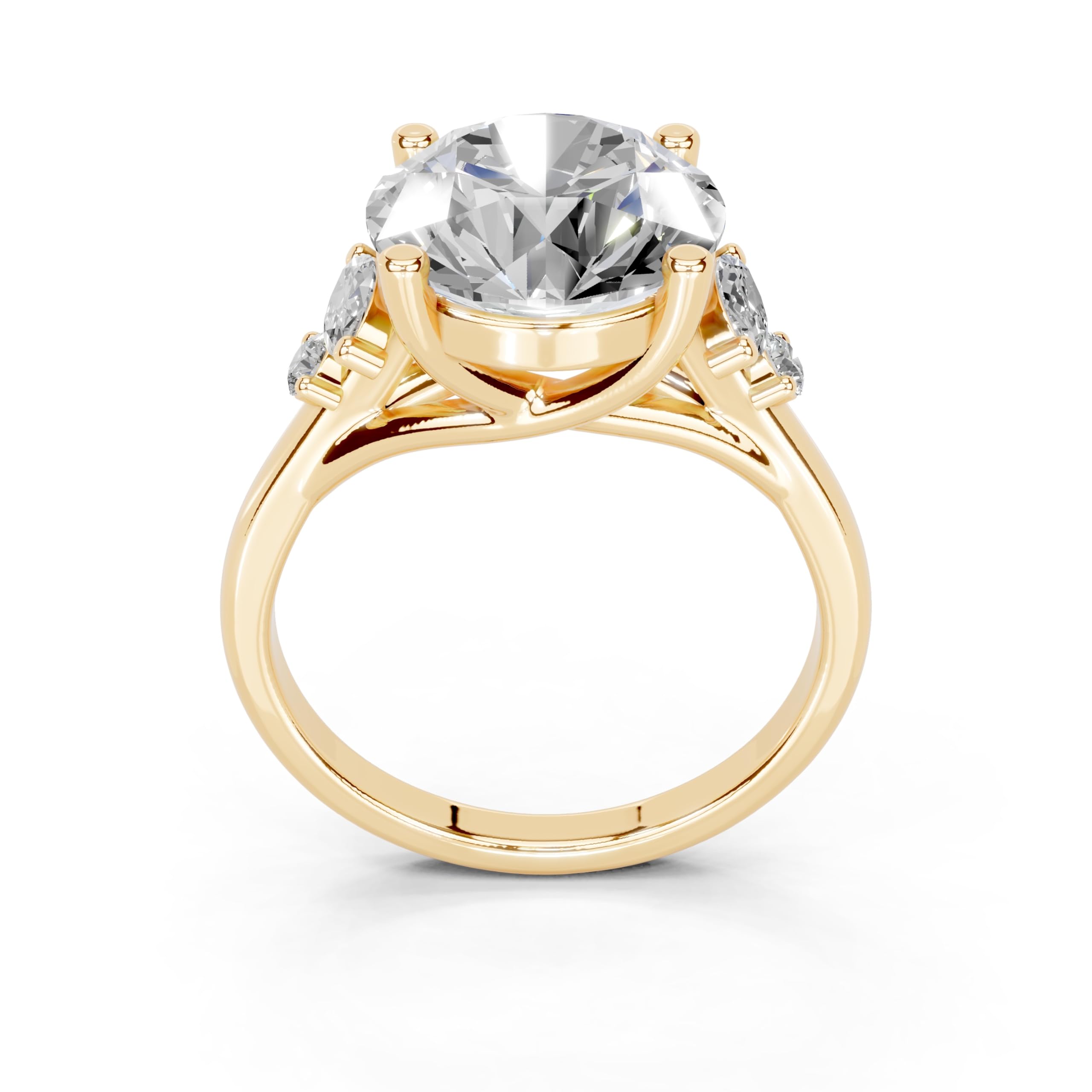 Round Marquise Cluster Side Stone lab-grown diamond ring in yellow gold