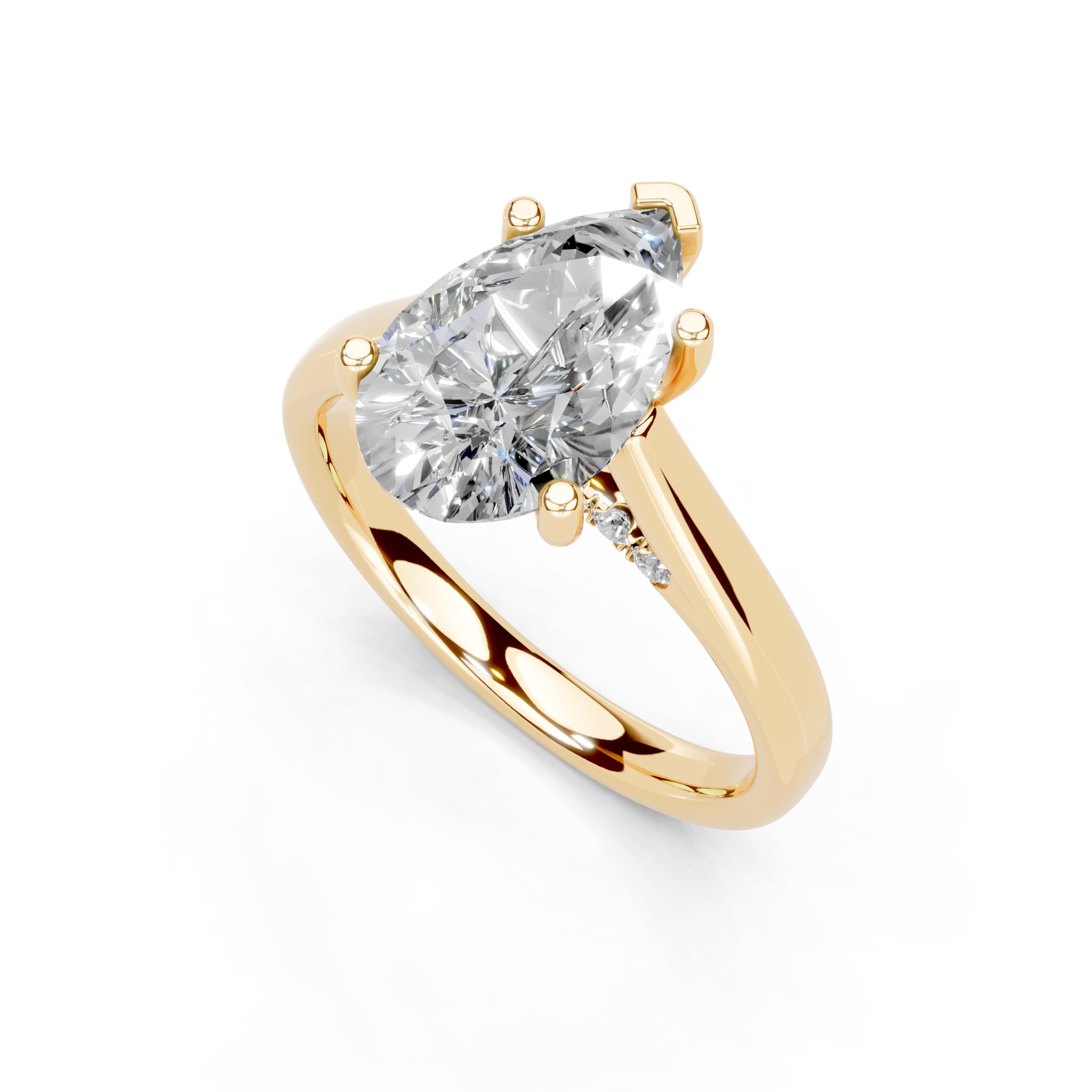 Pear Hidden Pavé Cathedral lab-grown diamond ring in yellow gold