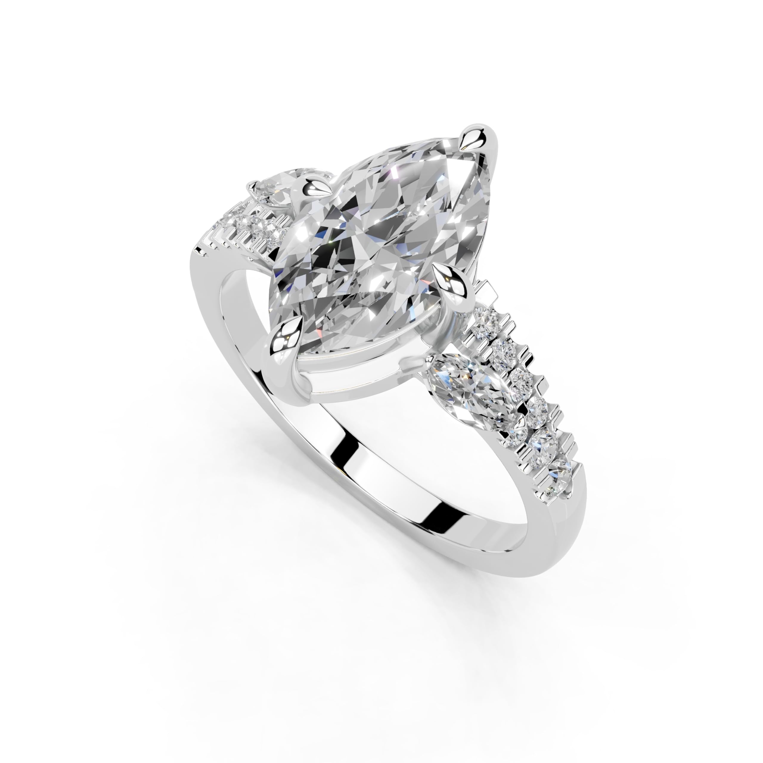 Marquise Marquise Side Stone Pavé lab-grown diamond ring in white gold / platinum