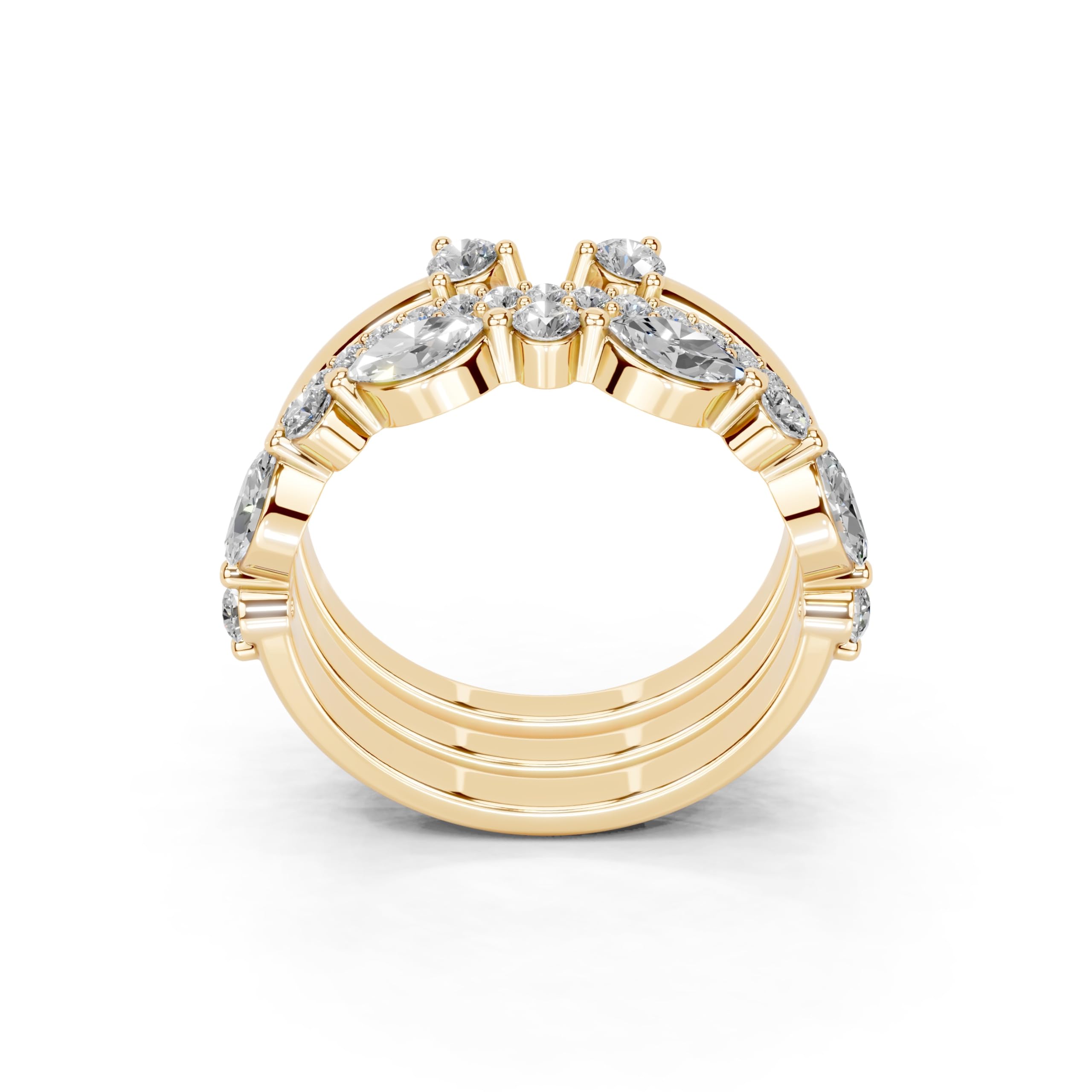 Marquise and Round Stacked Open Band lab-grown diamond band in yellow gold
