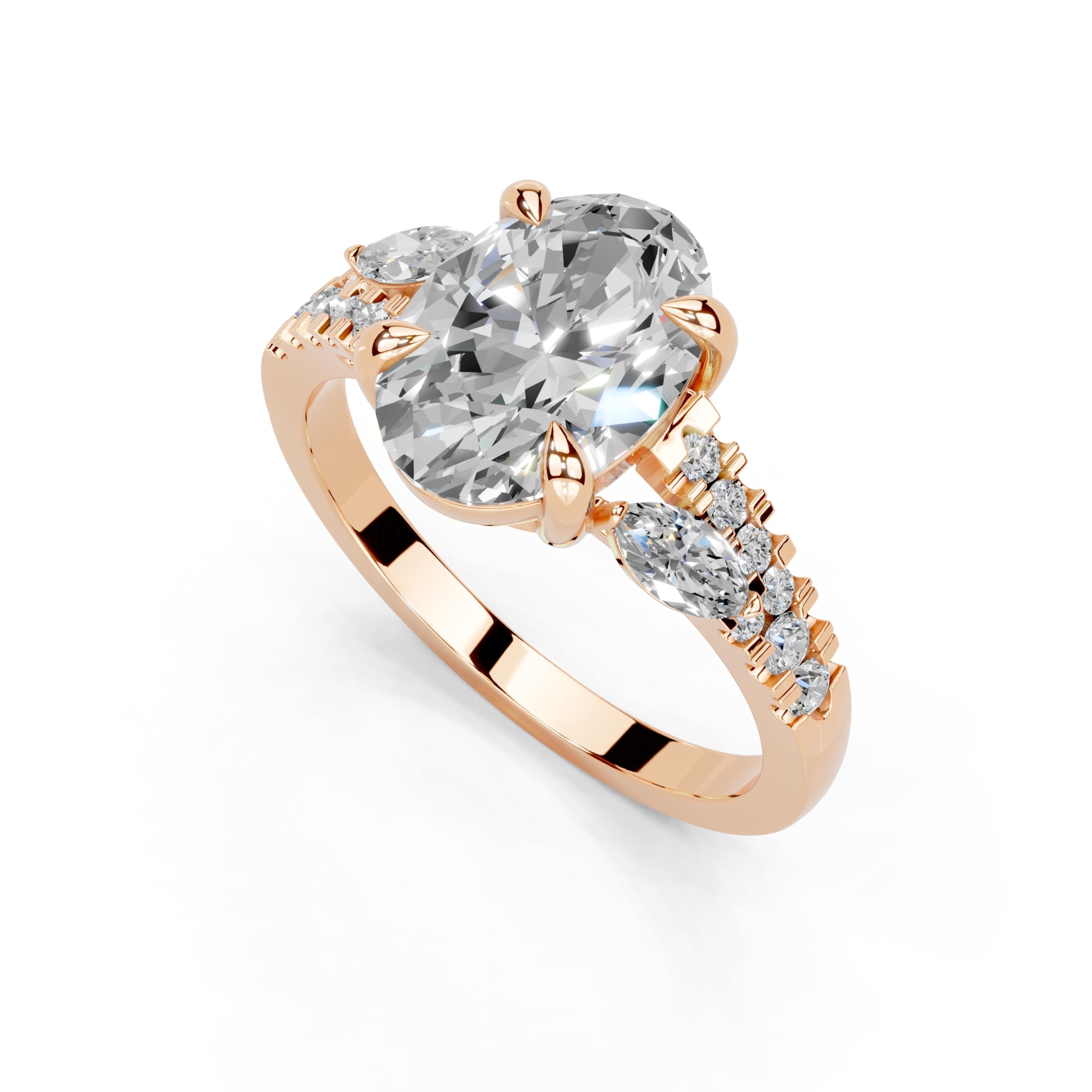 Oval Marquise Side Stone Pavé lab-grown diamond ring in rose gold