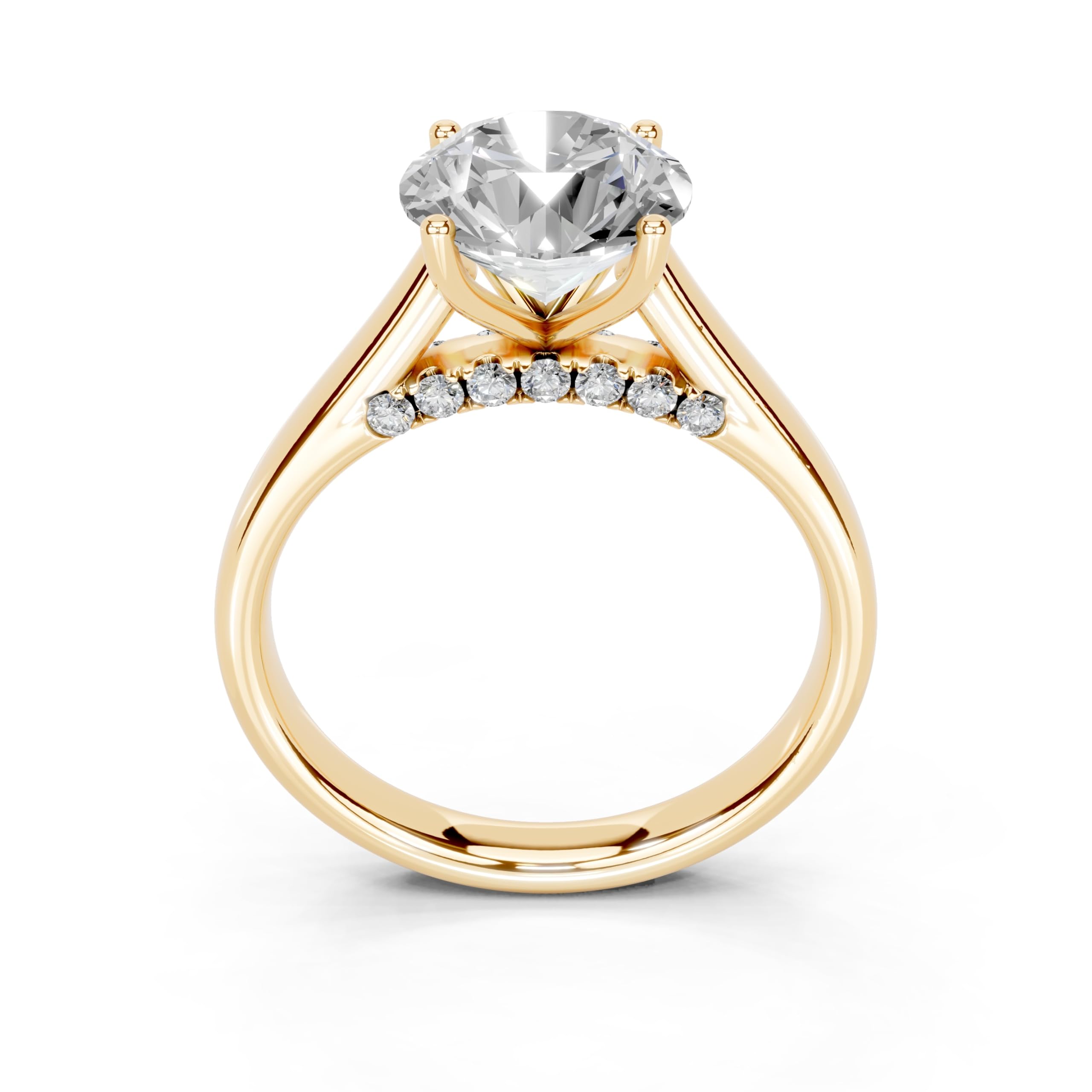 Round Hidden Pavé Cathedral lab-grown diamond ring in yellow gold