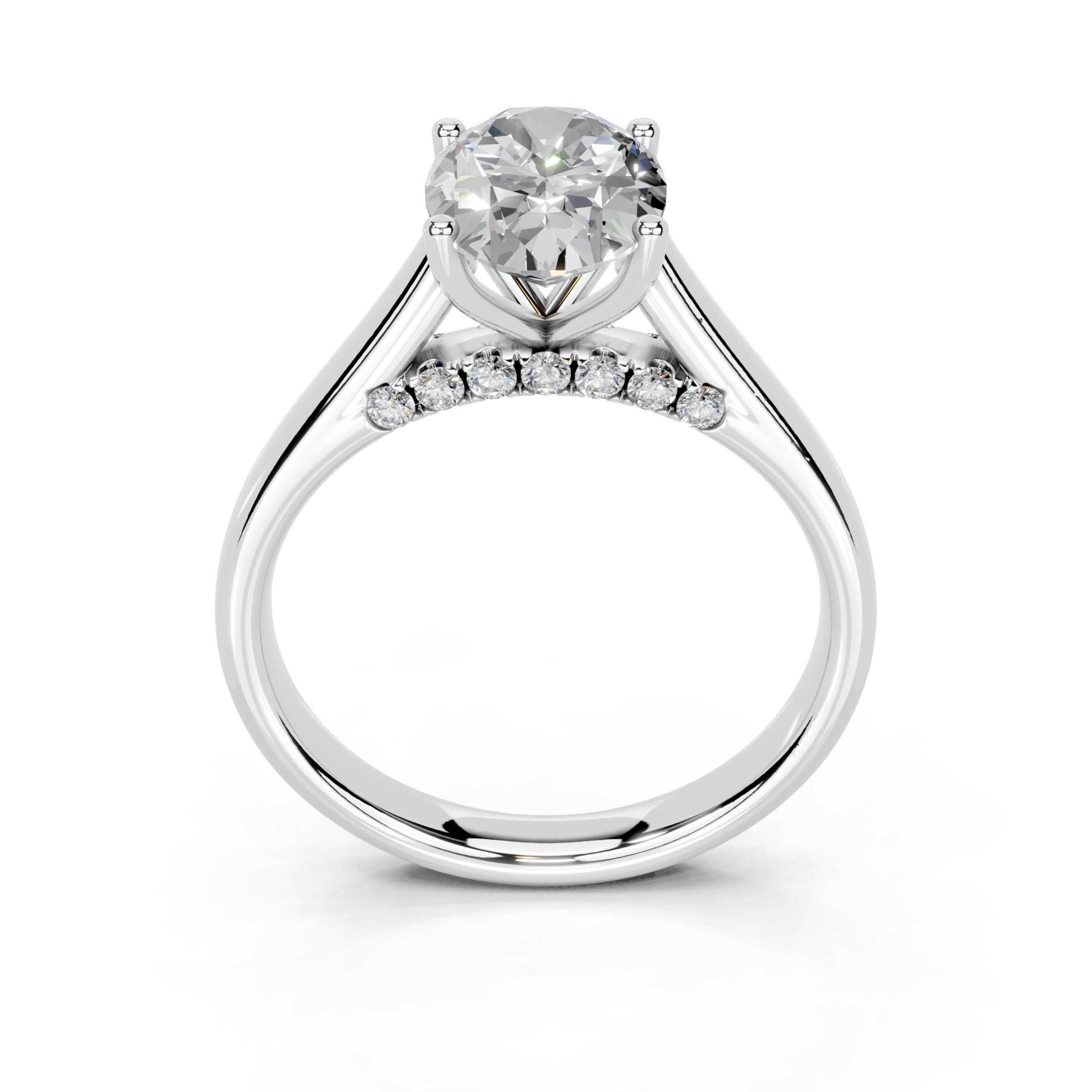 Oval Hidden Pavé Cathedral lab-grown diamond ring in white gold / platinum