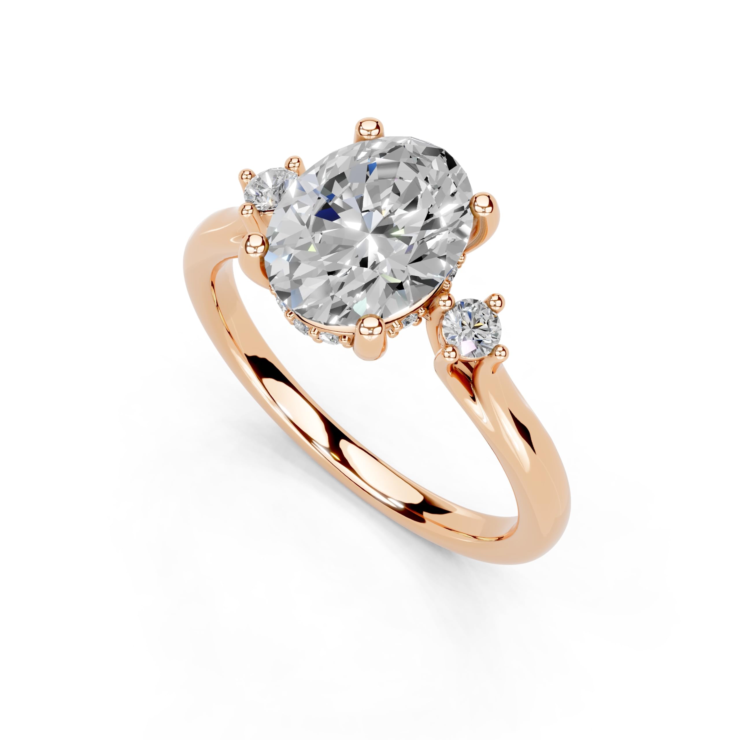 Oval Petite Side Stone Solitaire lab-grown diamond ring in rose gold