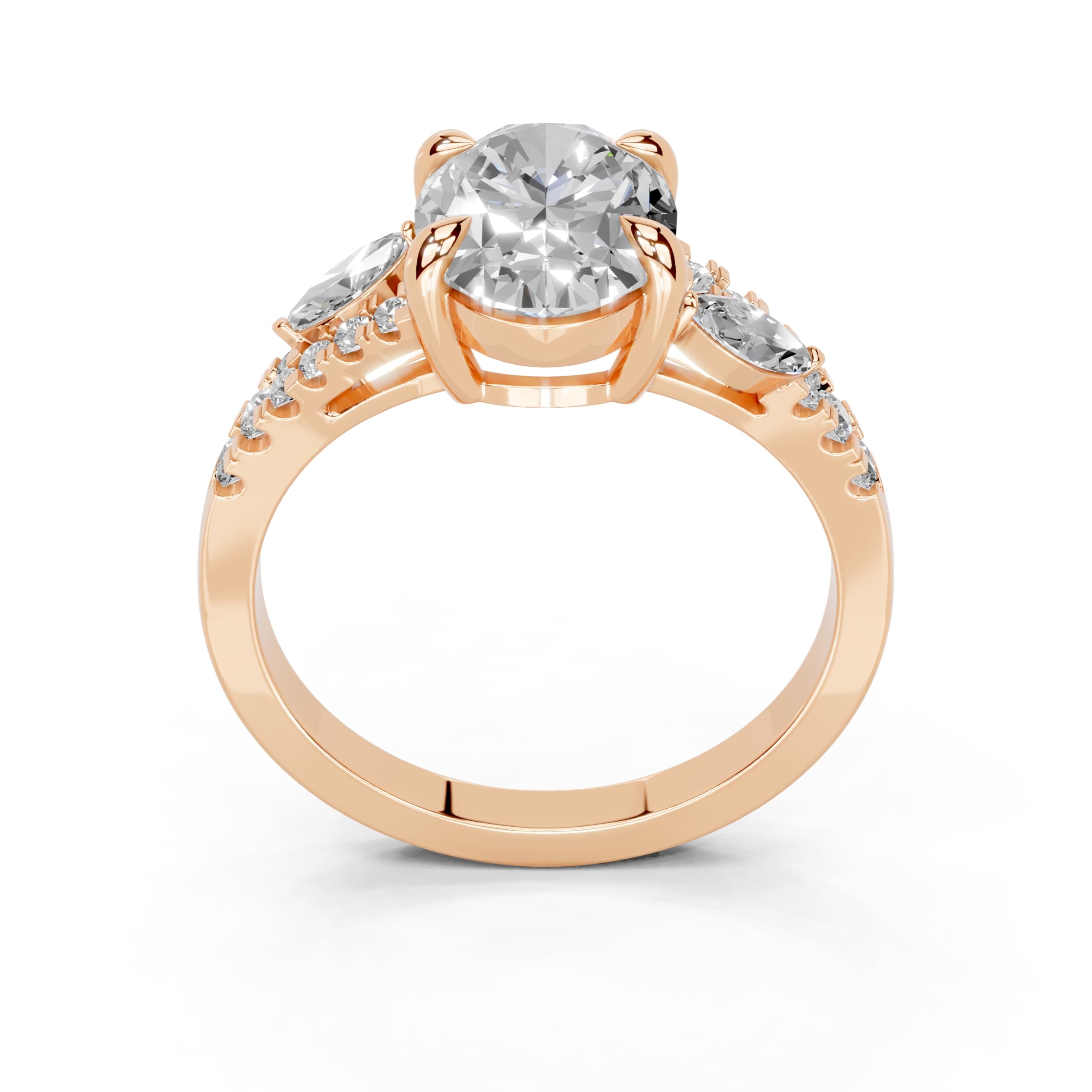 Oval Marquise Side Stone Pavé lab-grown diamond ring in rose gold