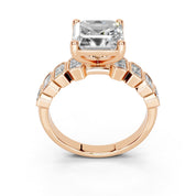 Asscher Pavé with Emerald Side Stones lab-grown diamond ring in rose gold