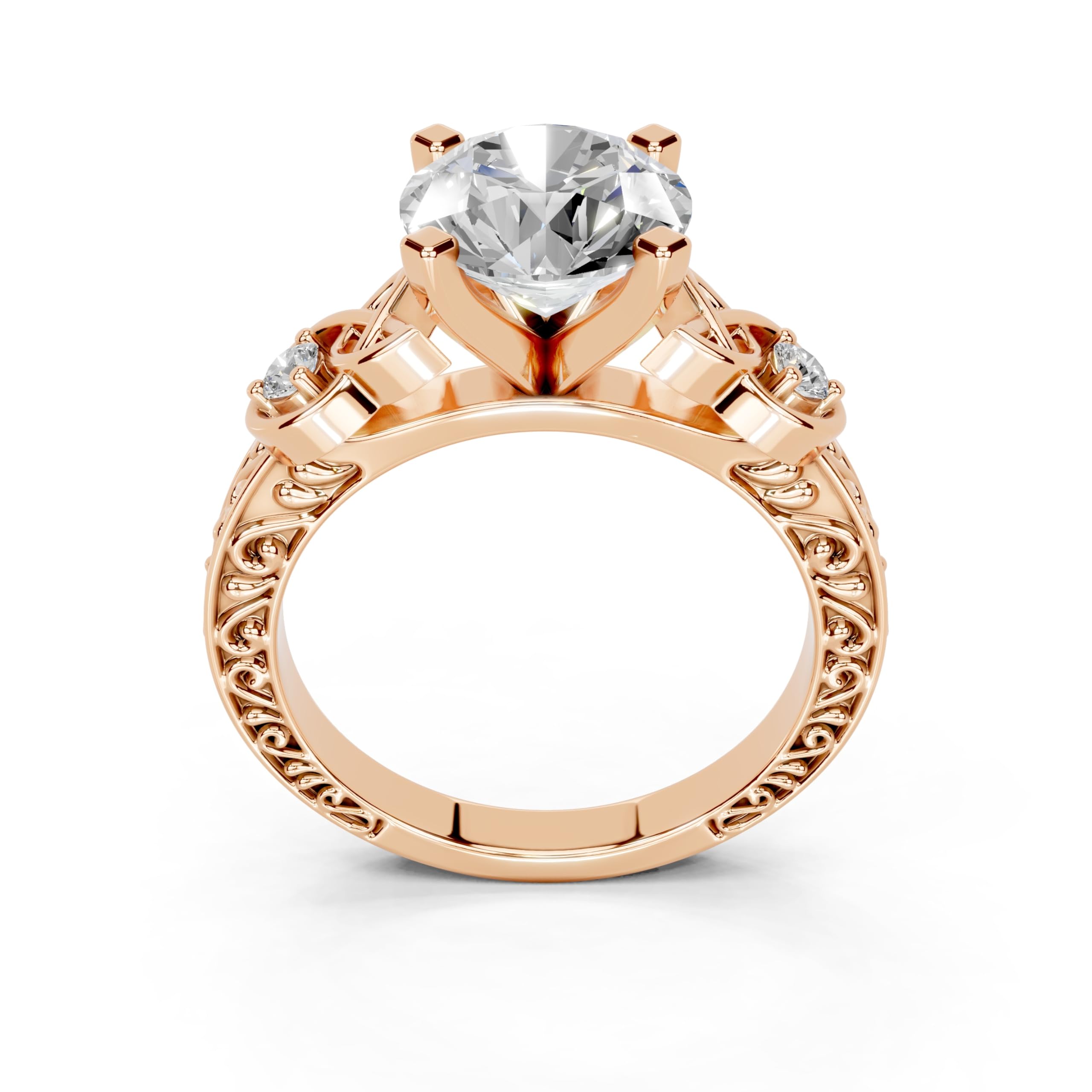 Round Filigree Vintage Solitaire lab-grown diamond ring in rose gold