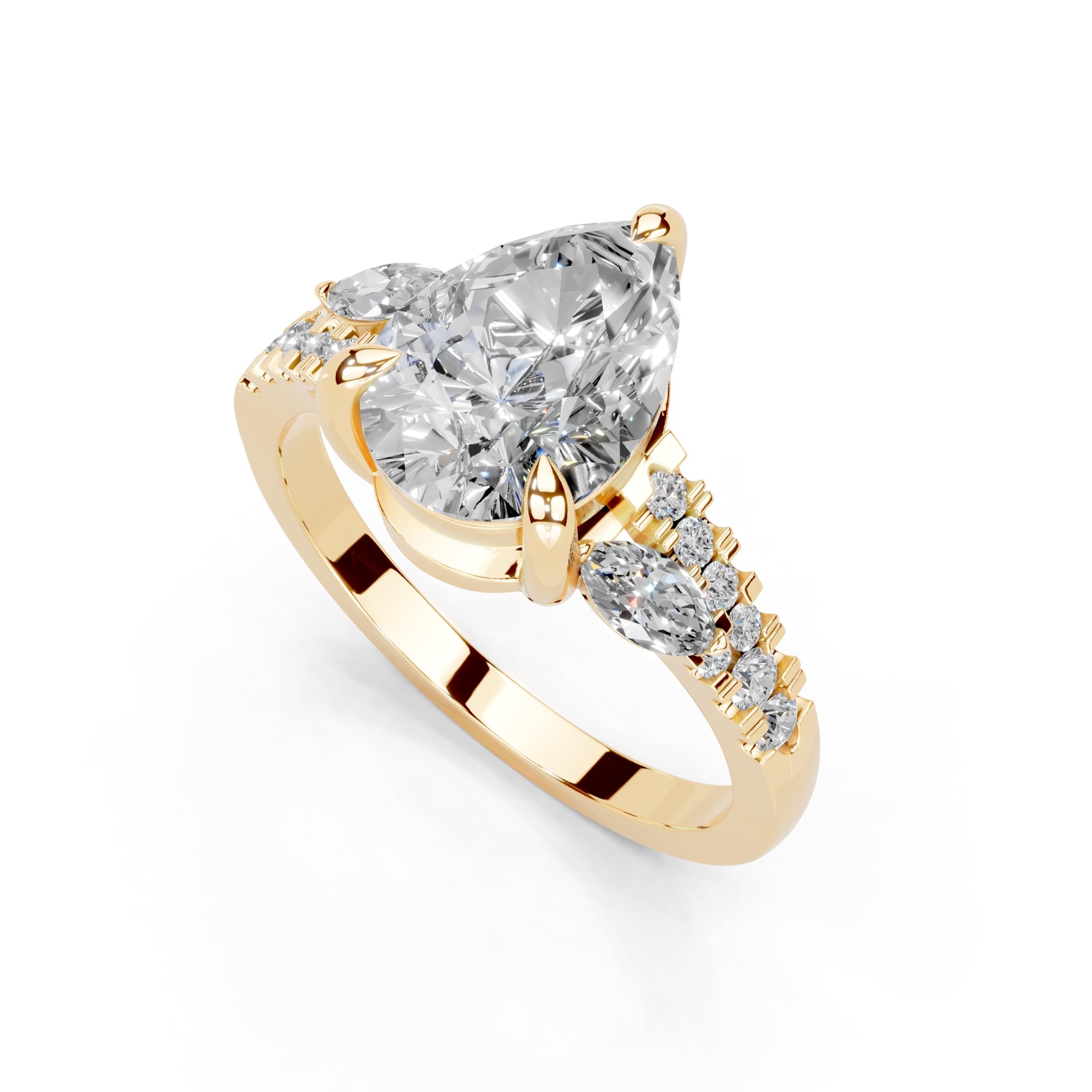 Pear Marquise Side Stone Pavé lab-grown diamond ring in yellow gold