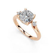Cushion Petite Side Stone Solitaire lab-grown diamond ring in rose gold