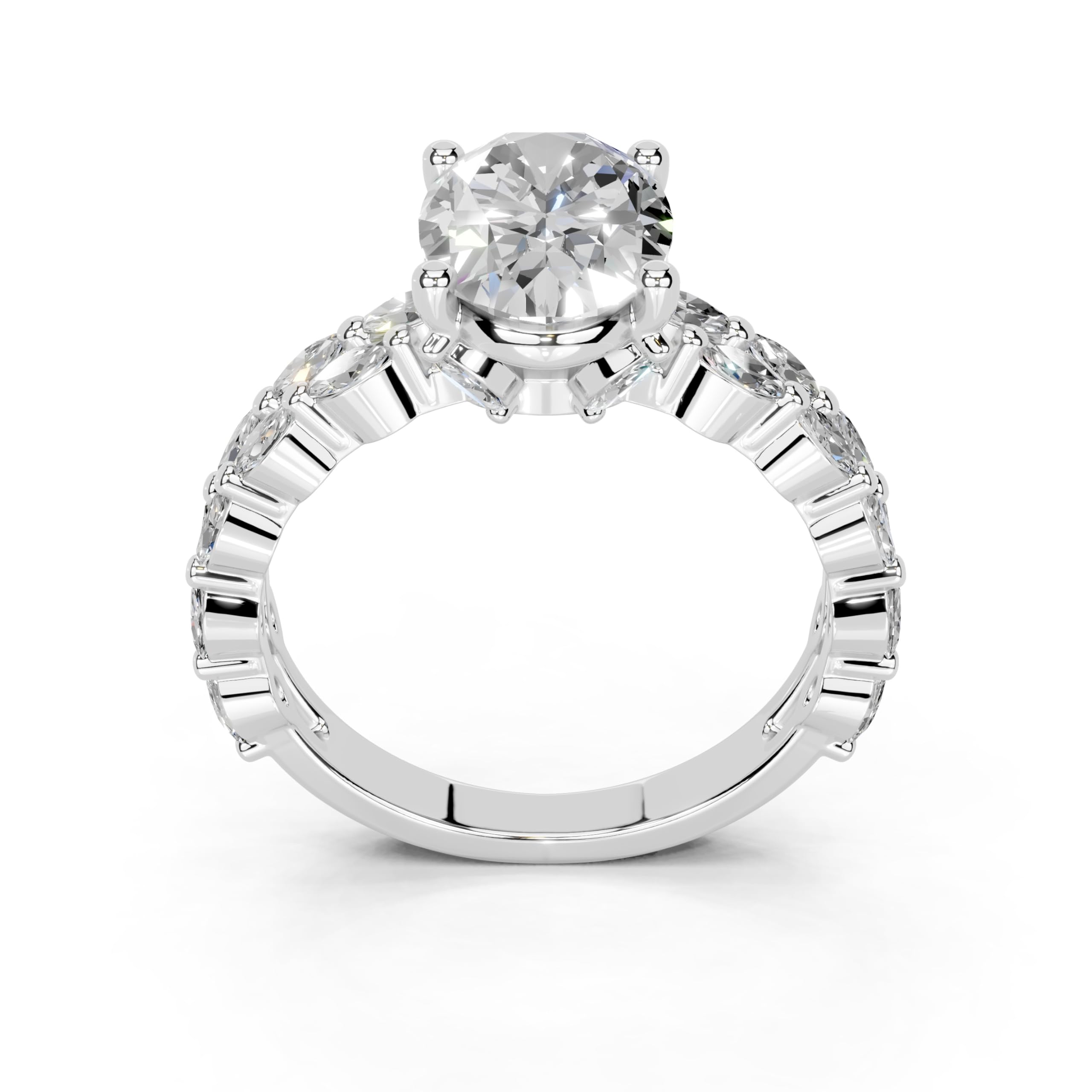 Oval Marquise Accent Band lab-grown diamond ring in white gold / platinum
