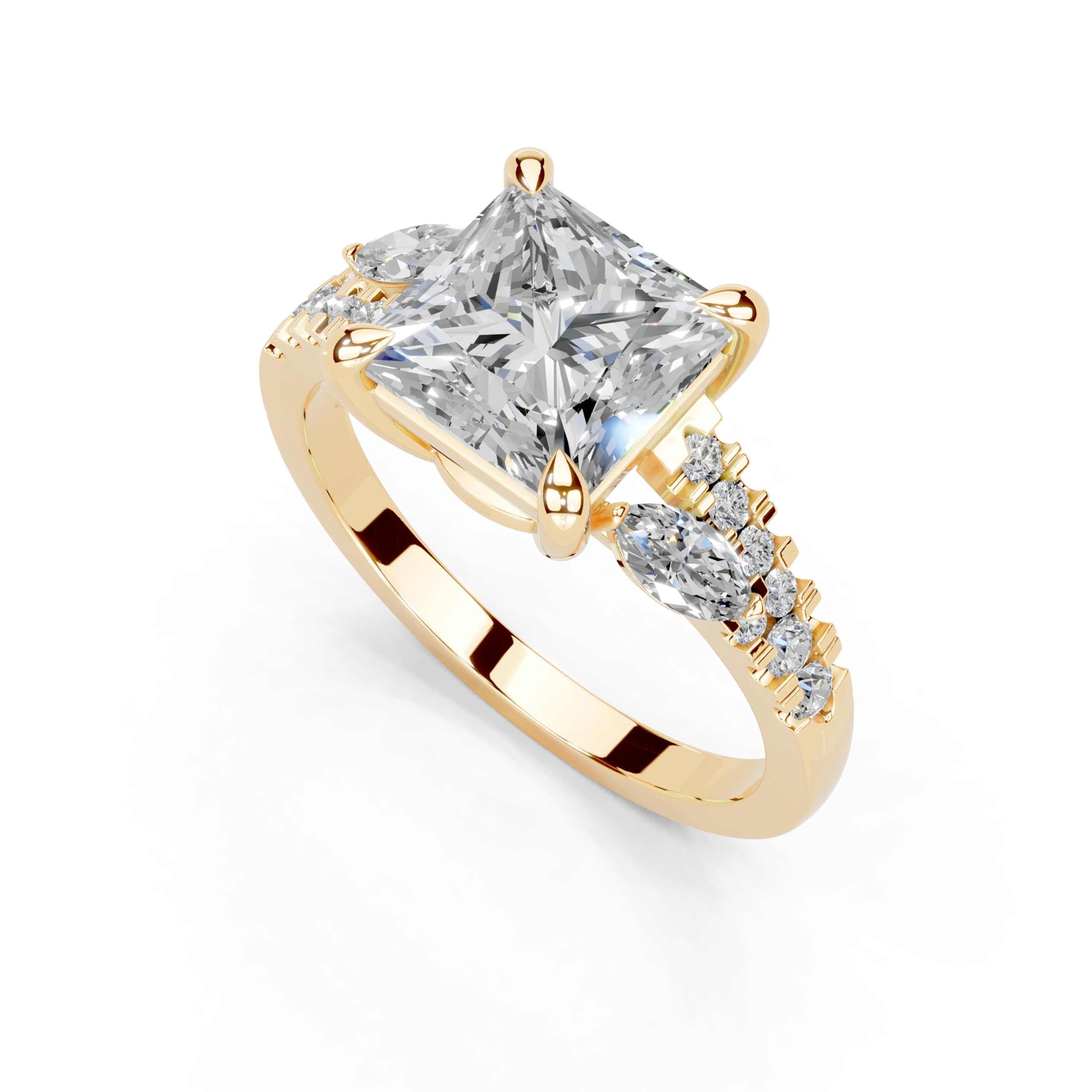 Princess Marquise Side Stone Pavé lab-grown diamond ring in yellow gold