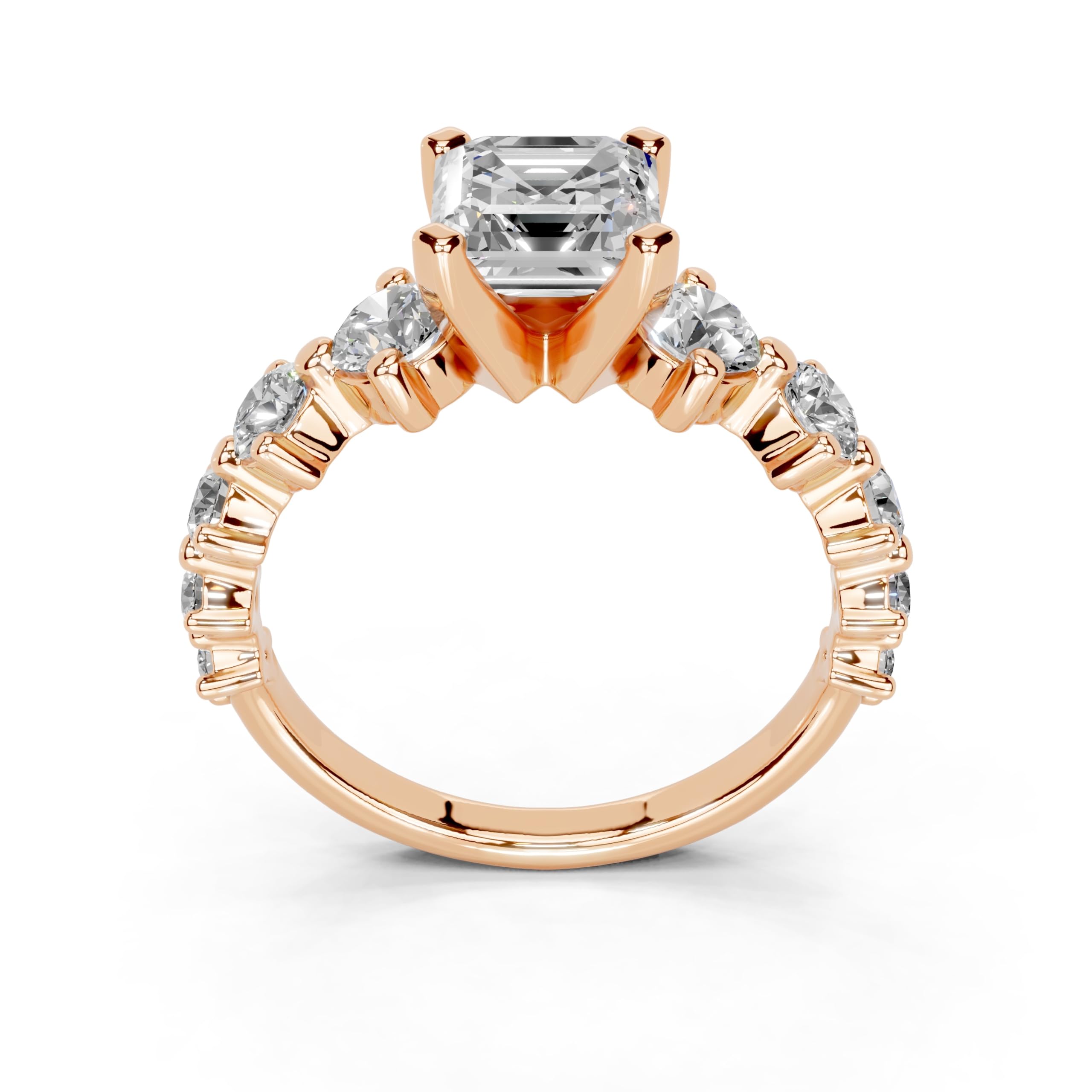 Asscher Fancy Side Stone lab-grown diamond ring in rose gold