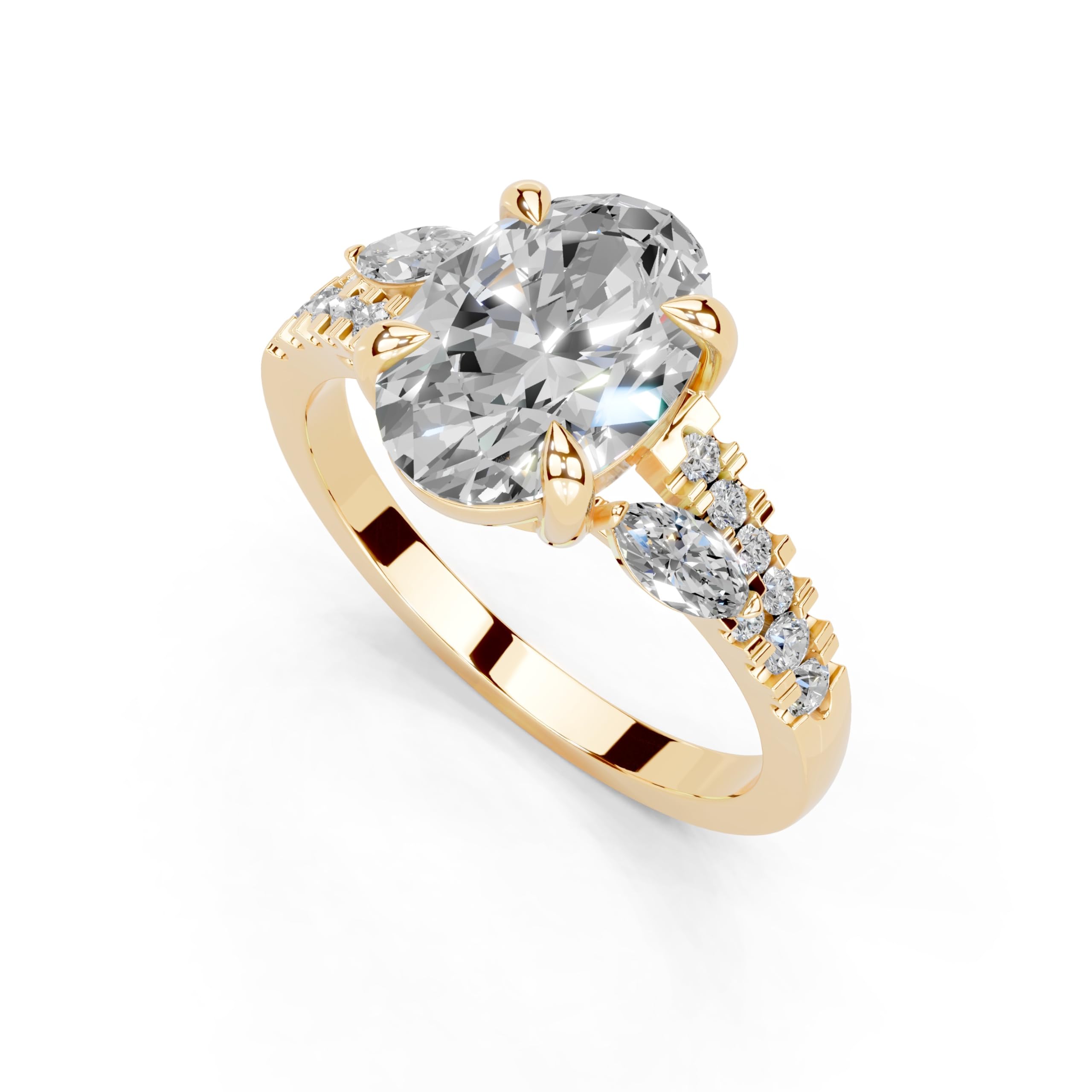 Oval Marquise Side Stone Pavé lab-grown diamond ring in yellow gold