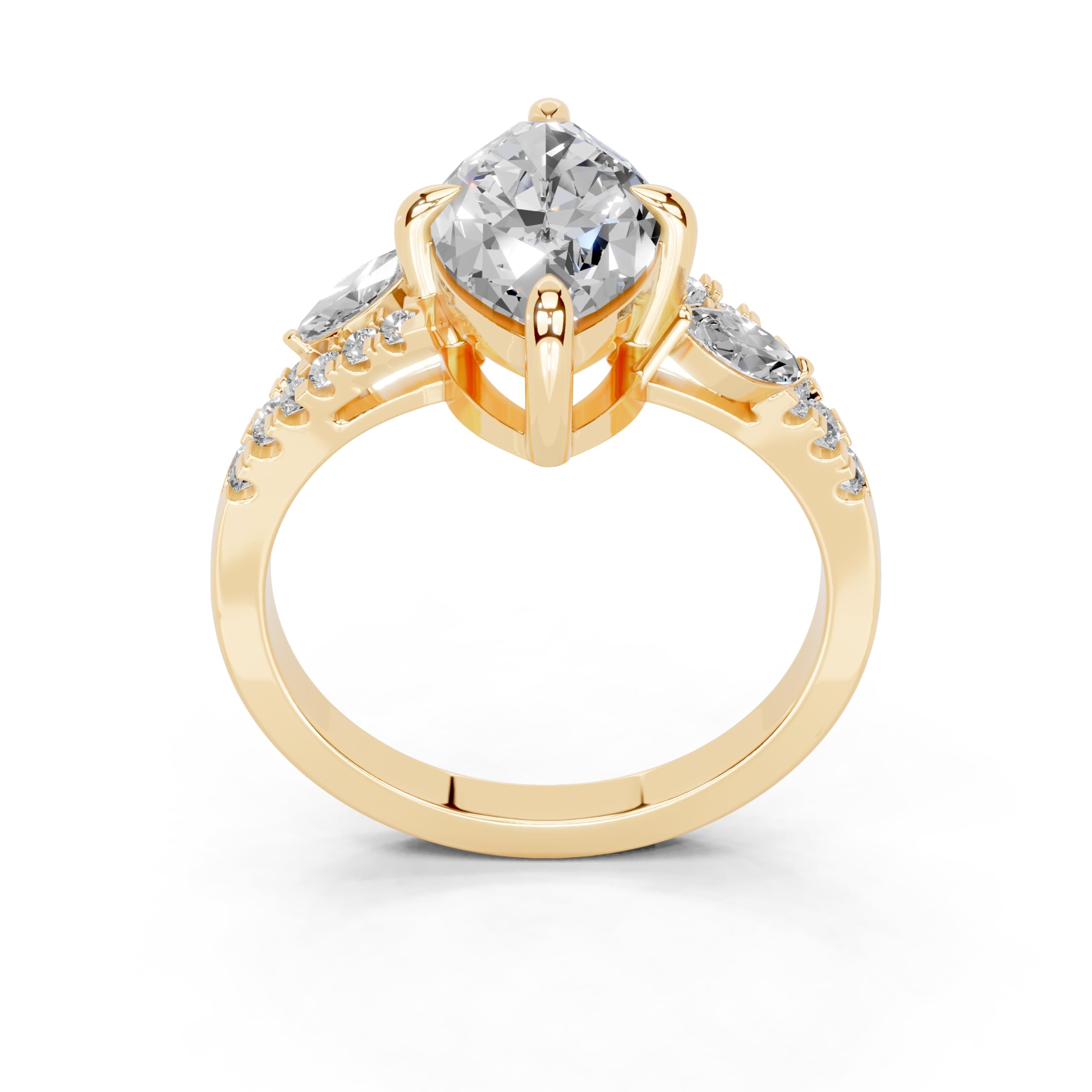 Marquise Marquise Side Stone Pavé lab-grown diamond ring in yellow gold