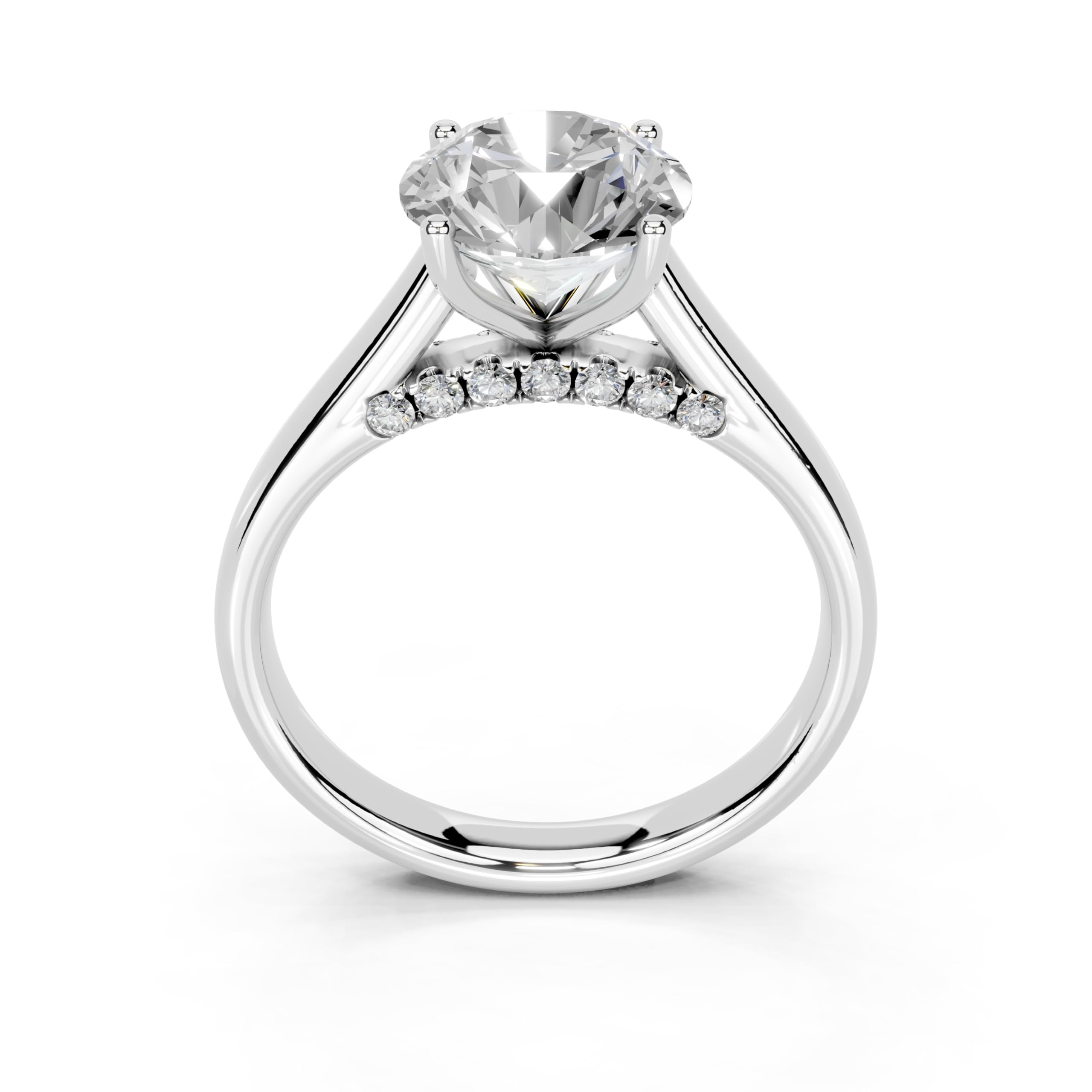 Round Hidden Pavé Cathedral lab-grown diamond ring in white gold / platinum