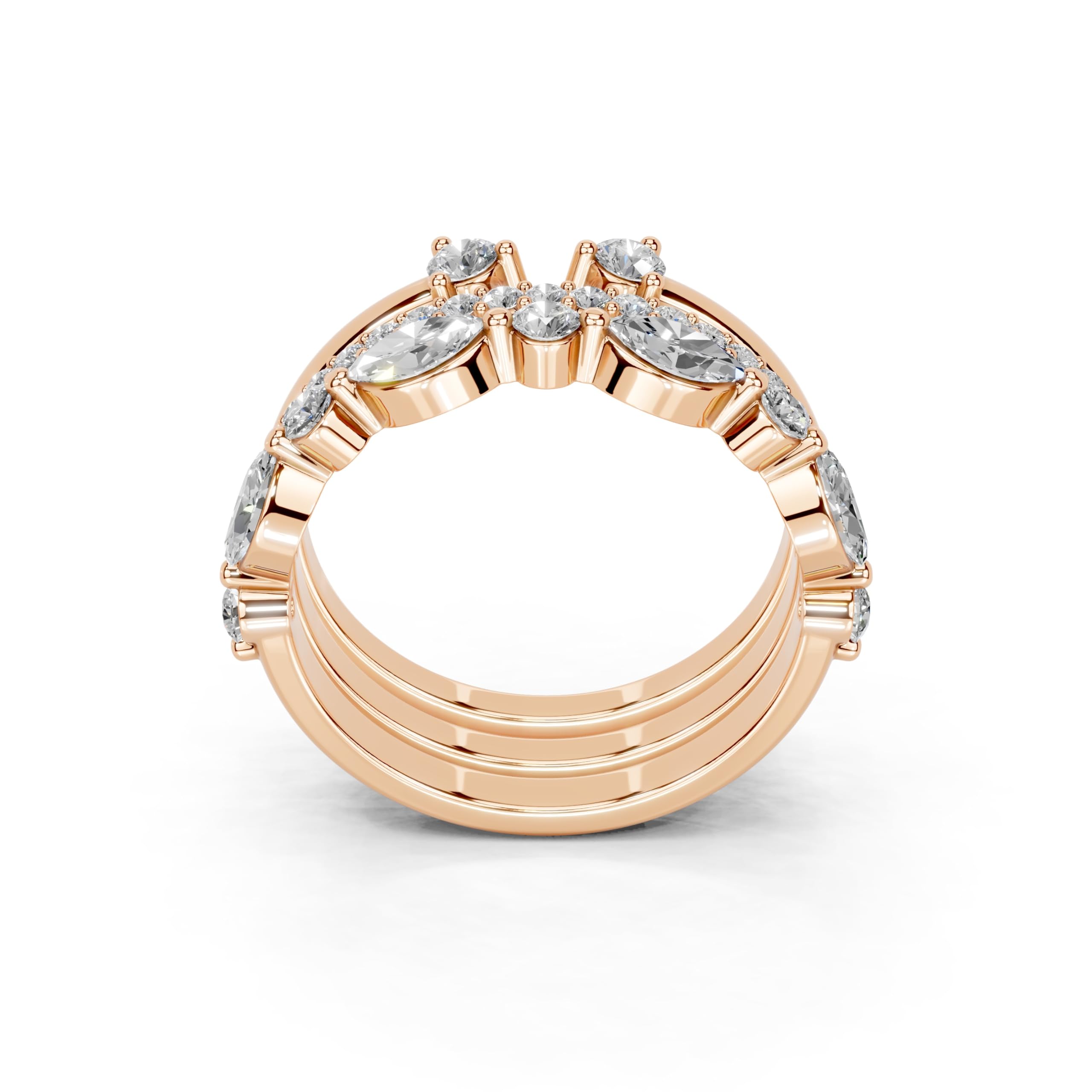 Marquise and Round Stacked Open Band lab-grown diamond band in rose gold