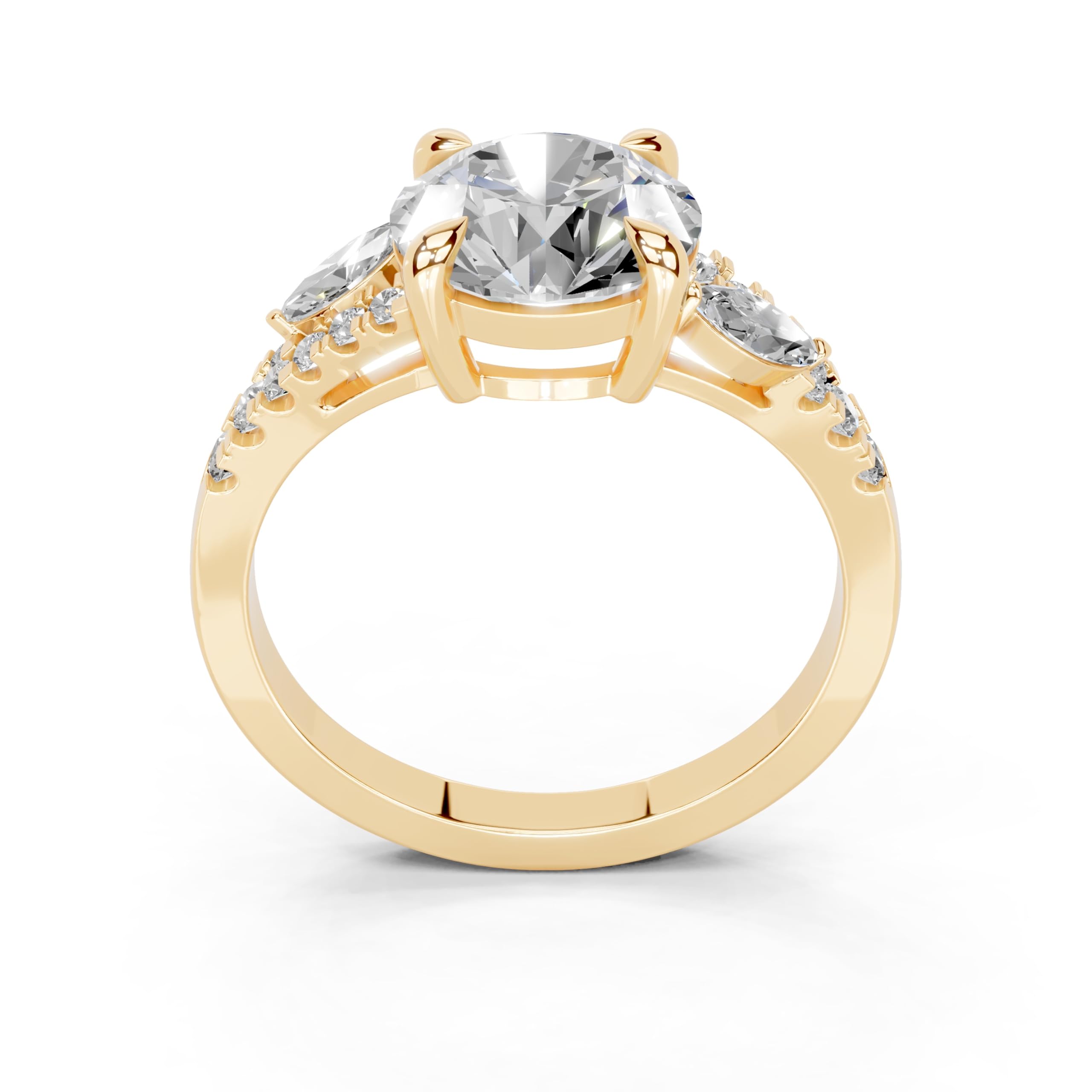 Round Marquise Side Stone Pavé lab-grown diamond ring in yellow gold
