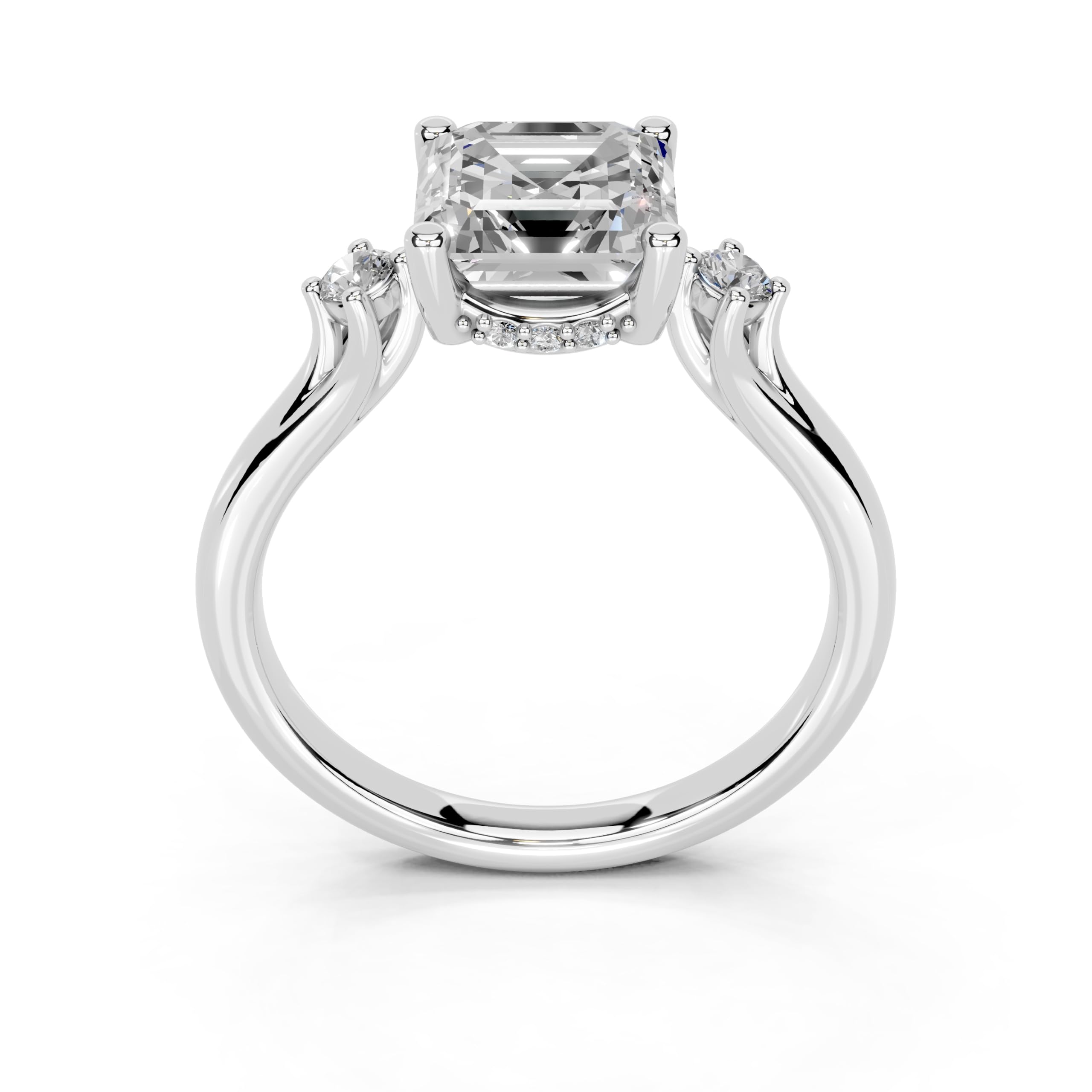 Asscher Petite Side Stone Solitaire lab-grown diamond ring in white gold / platinum