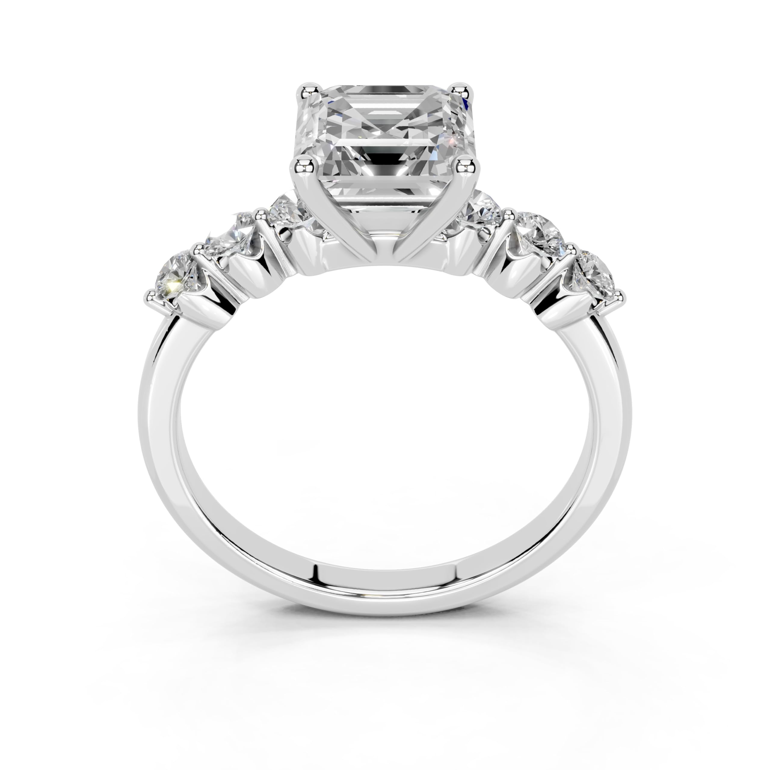 Asscher Scattered Side Stone lab-grown diamond ring in white gold / platinum
