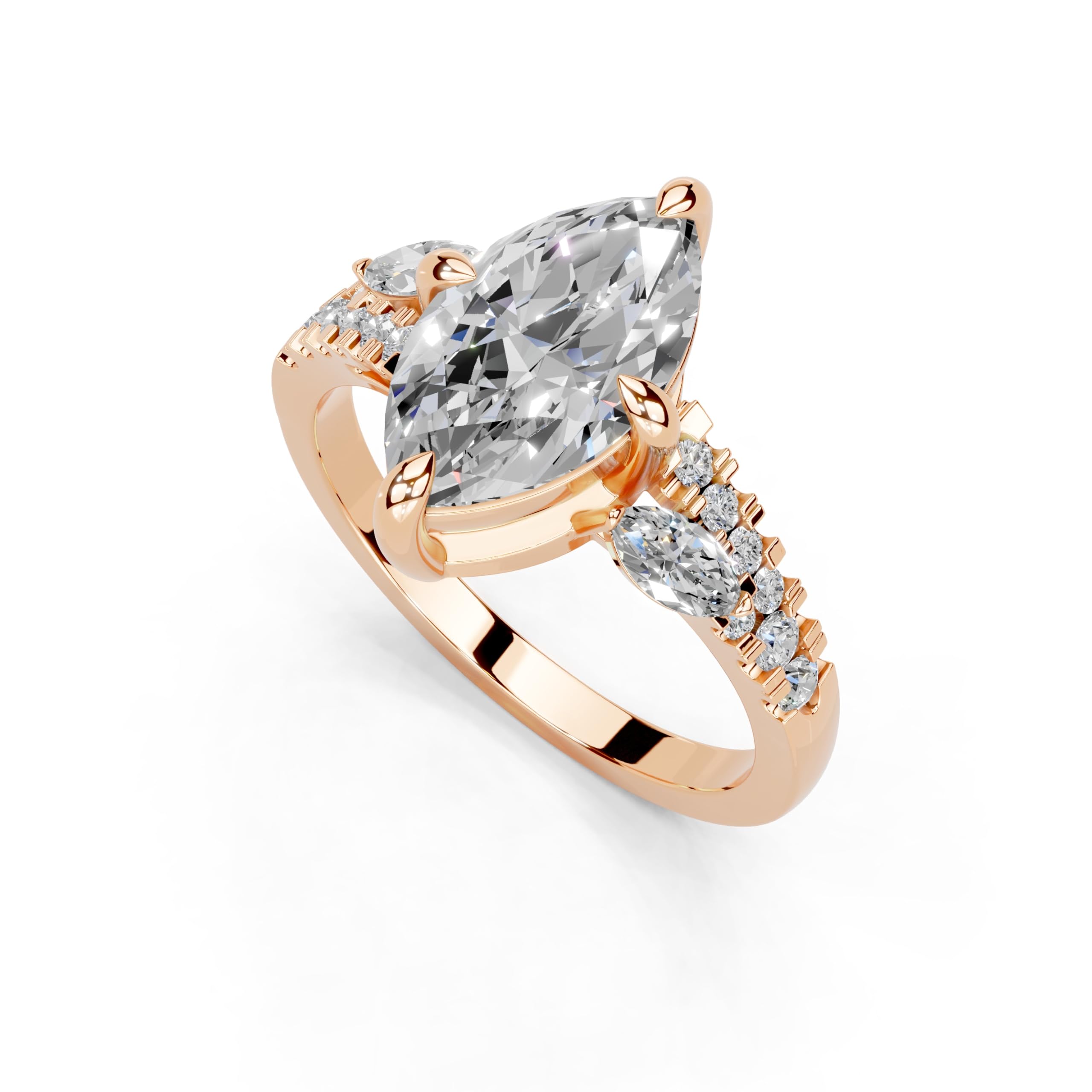 Marquise Marquise Side Stone Pavé lab-grown diamond ring in rose gold