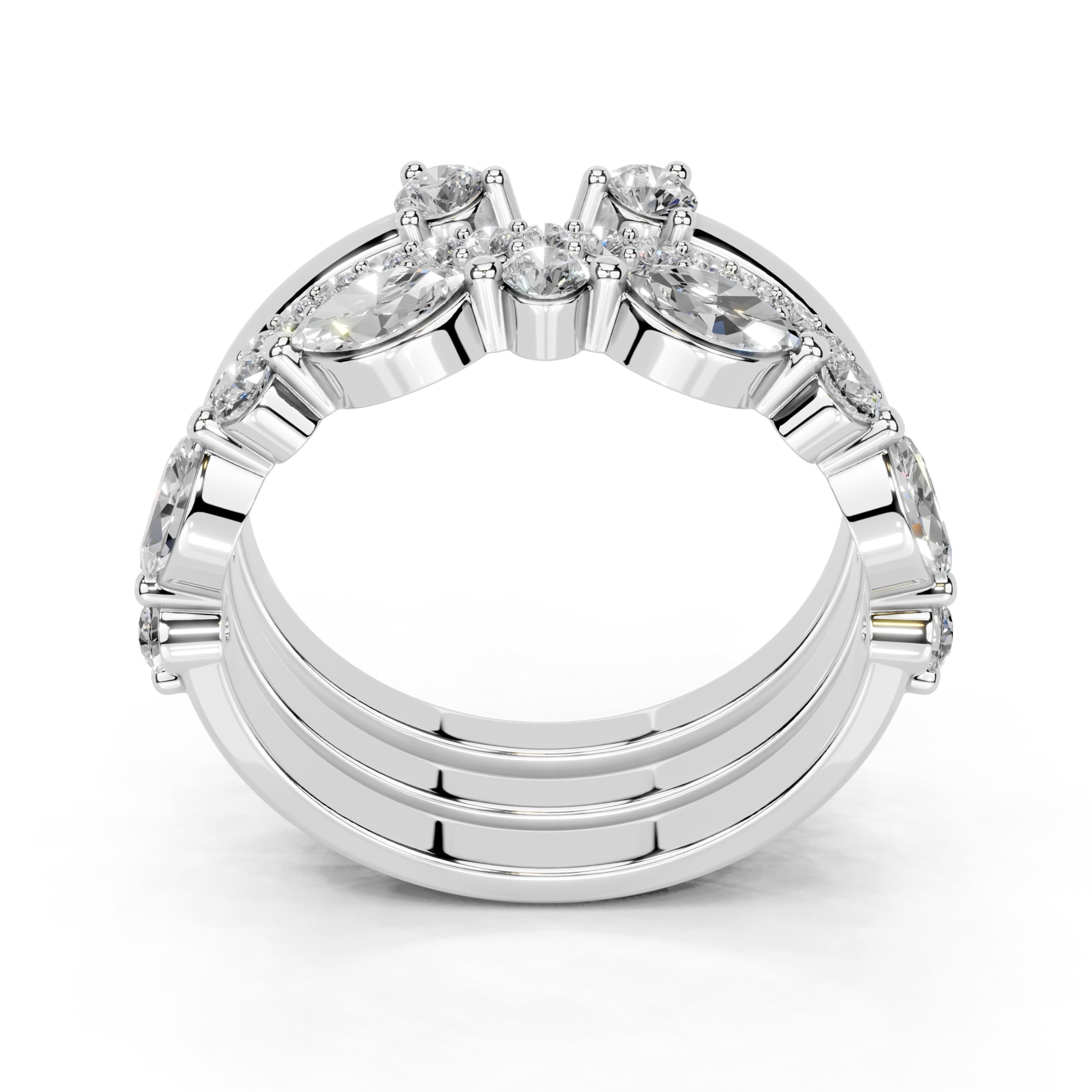 Marquise and Round Stacked Open Band lab-grown diamond band in white gold / platinum