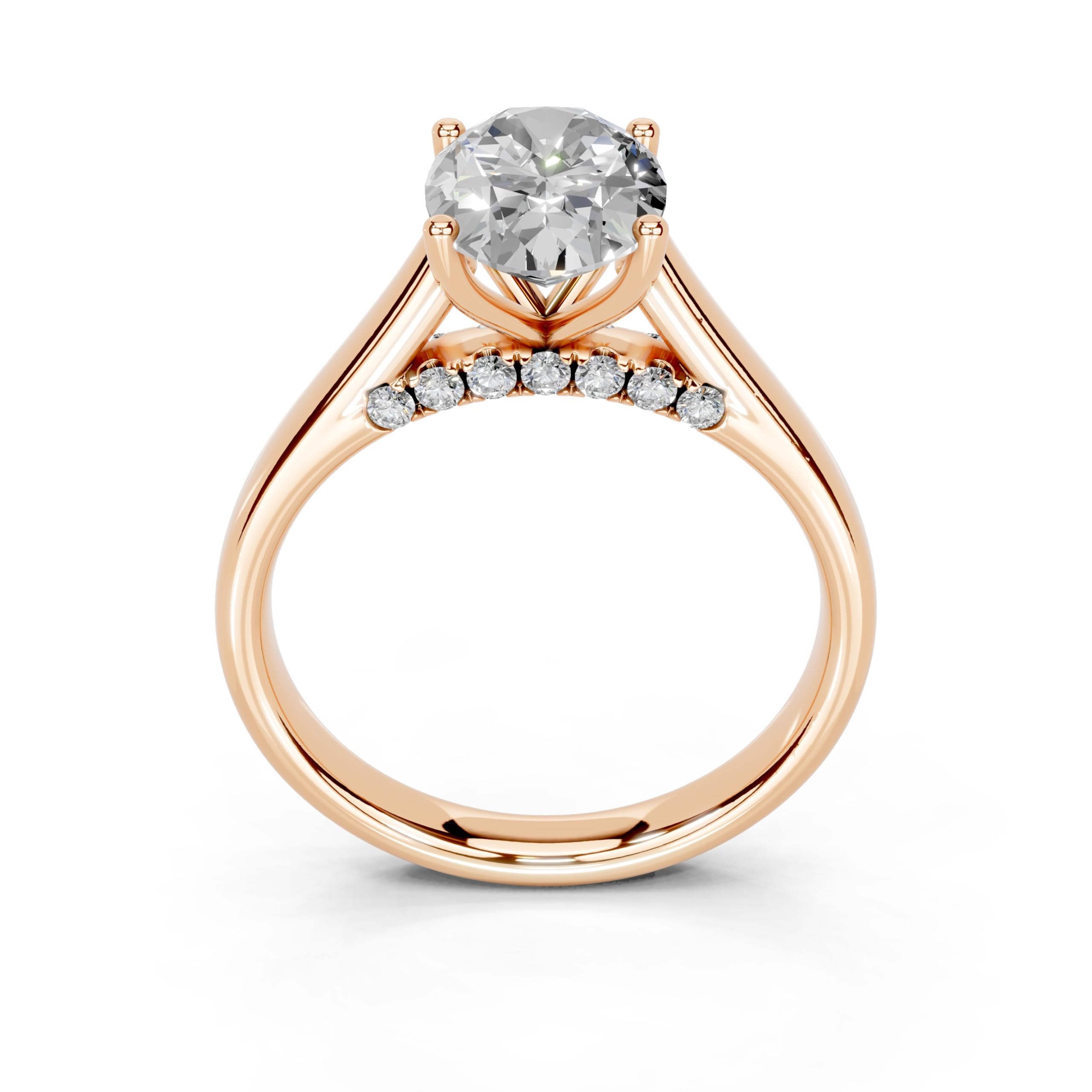 Oval Hidden Pavé Cathedral lab-grown diamond ring in rose gold