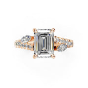 Emerald Marquise Side Stone Pavé lab-grown diamond ring in rose gold
