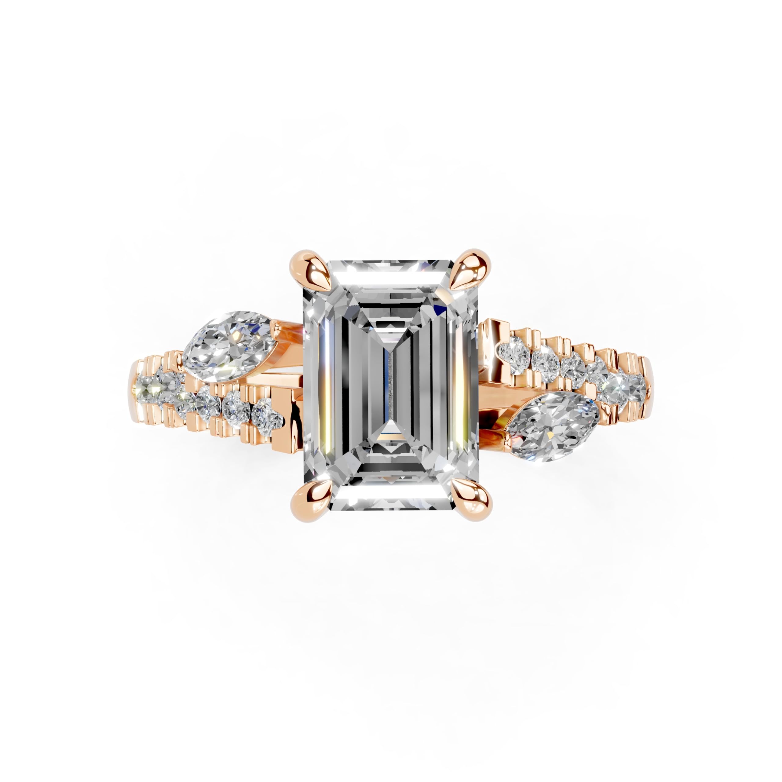 Emerald Marquise Side Stone Pavé lab-grown diamond ring in rose gold