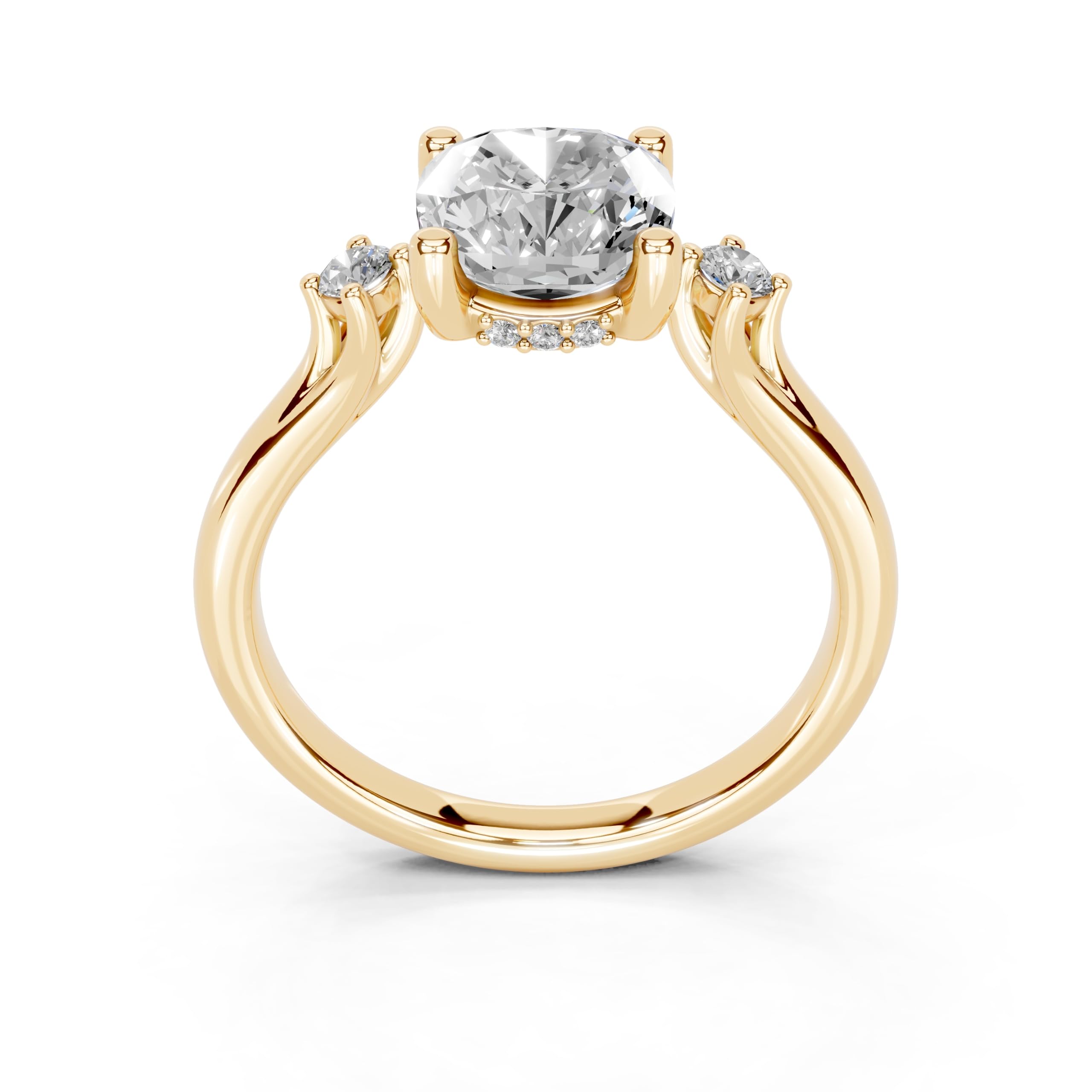 Cushion Petite Side Stone Solitaire lab-grown diamond ring in yellow gold