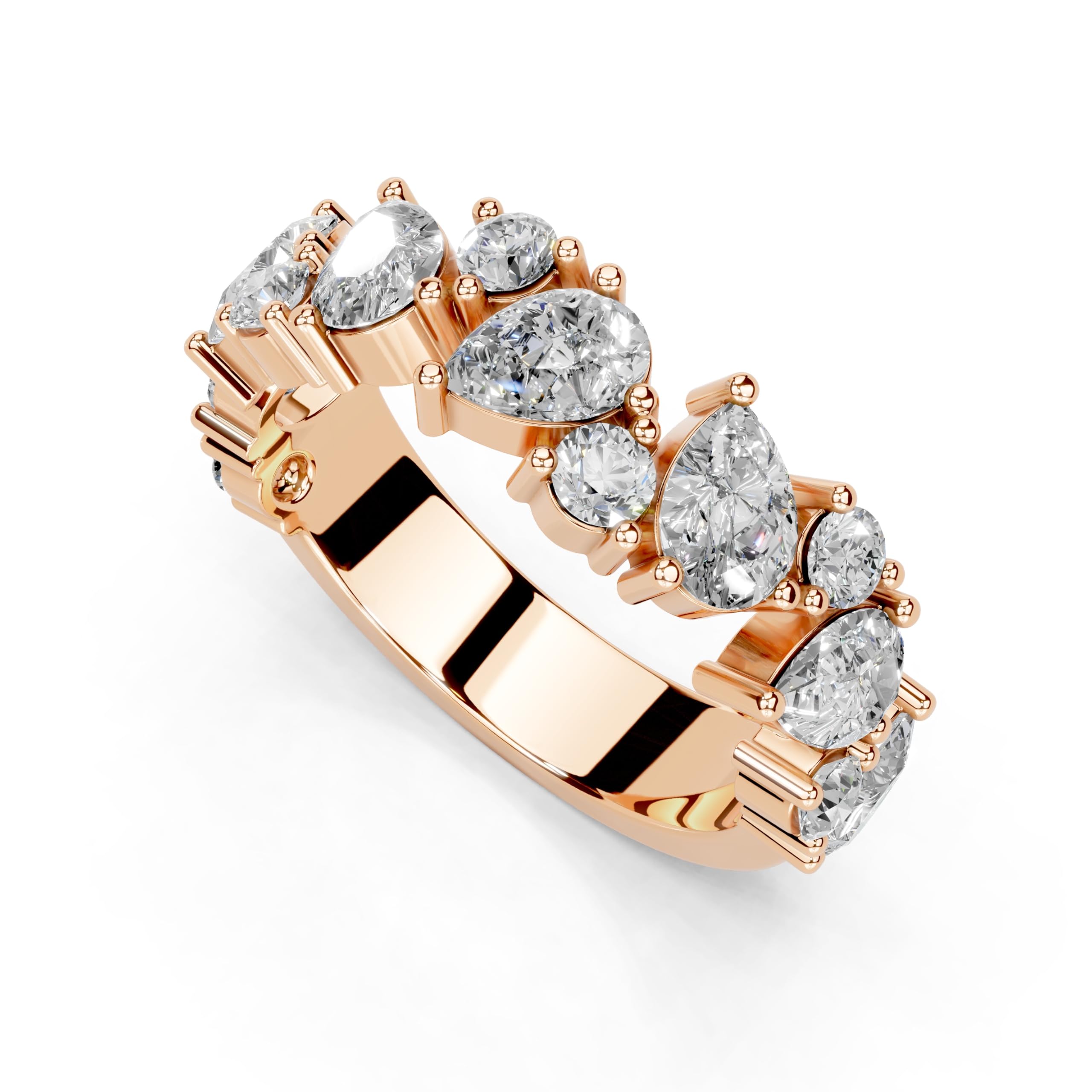 Pear and Round Cluster Band lab-grown diamond band in rose gold