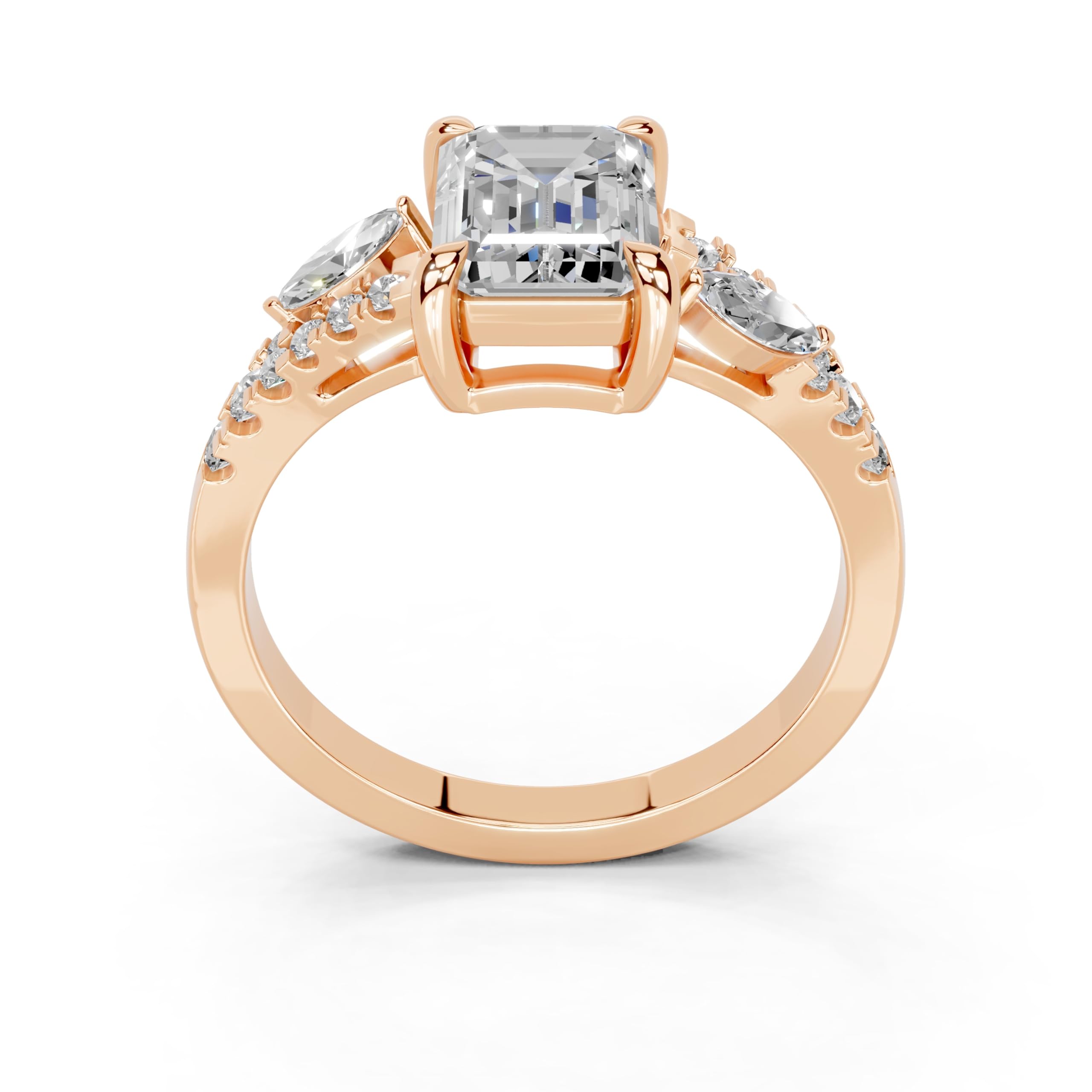 Emerald Marquise Side Stone Pavé lab-grown diamond ring in rose gold