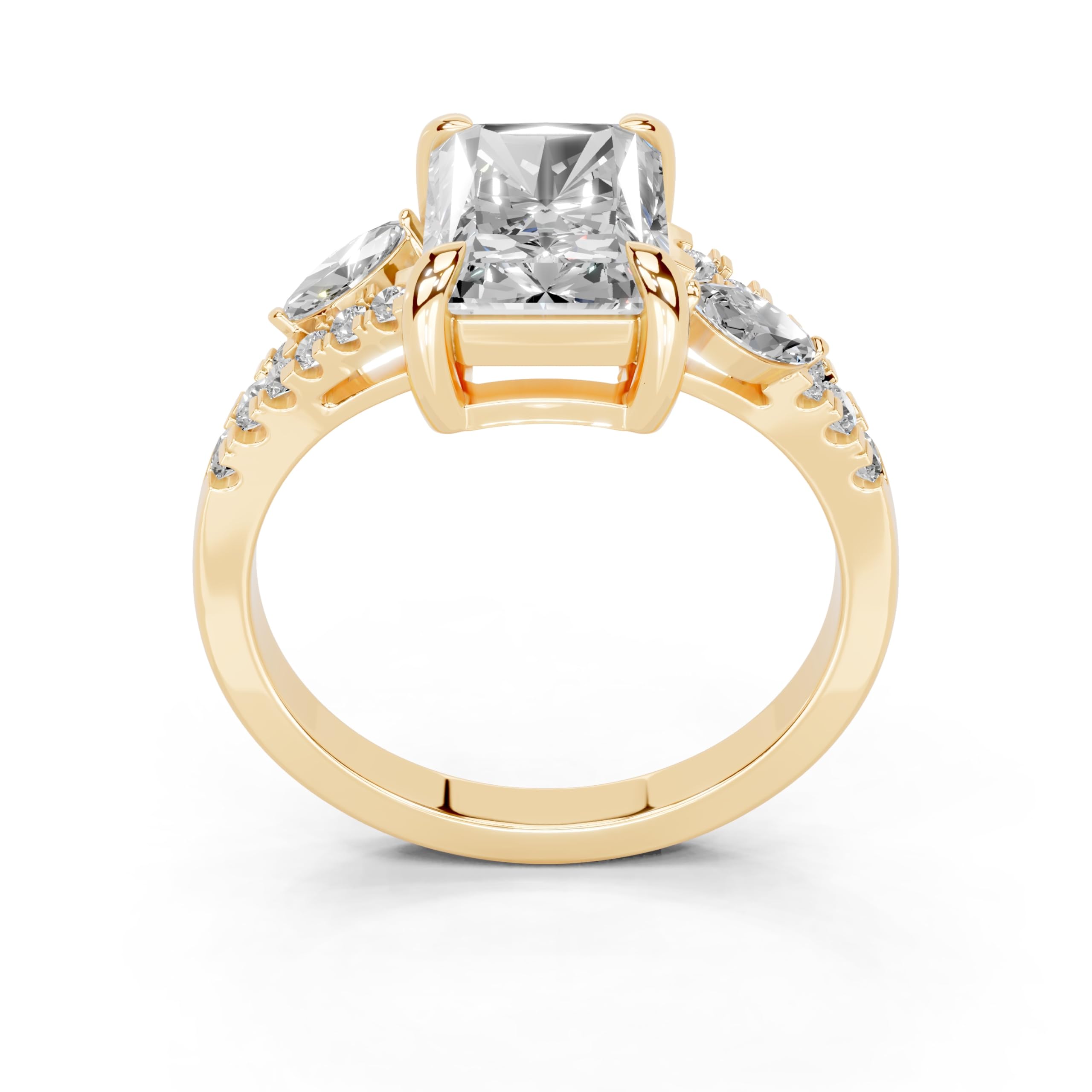 Radiant Marquise Side Stone Pavé lab-grown diamond ring in yellow gold