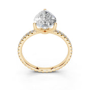 Pear petite pavé lab-grown diamond engagement ring in 14K yellow gold, front view